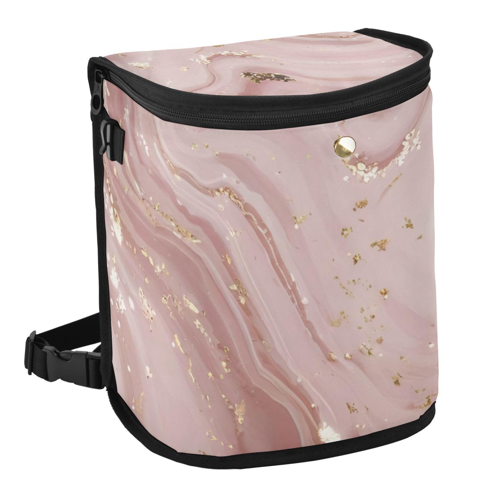 Rose Gold Abstract Marble Car Trash Can - Leak Proof Waterproof Car Garbage Bin with Lid for SUV, Sedan & Truck - Perfect for Front Seat Headrest, Road Trips & Daily Commute
