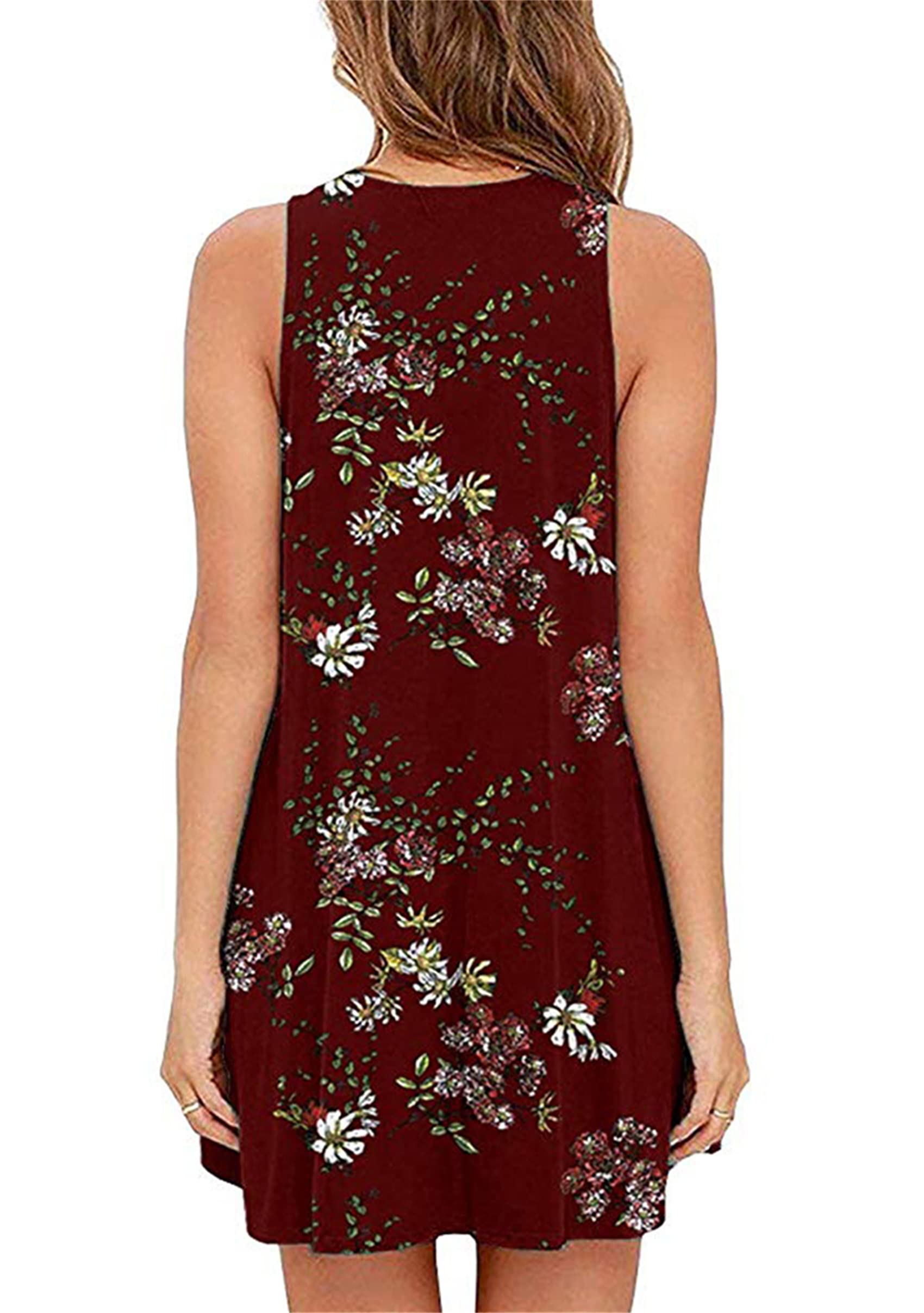 YMING Women's Floral Print Sleeveless Tank Dress - Summer Loose Tunic Mini Dress with Pockets | Casual Beach Wear, Vacation Outfit, Street Style Fashion