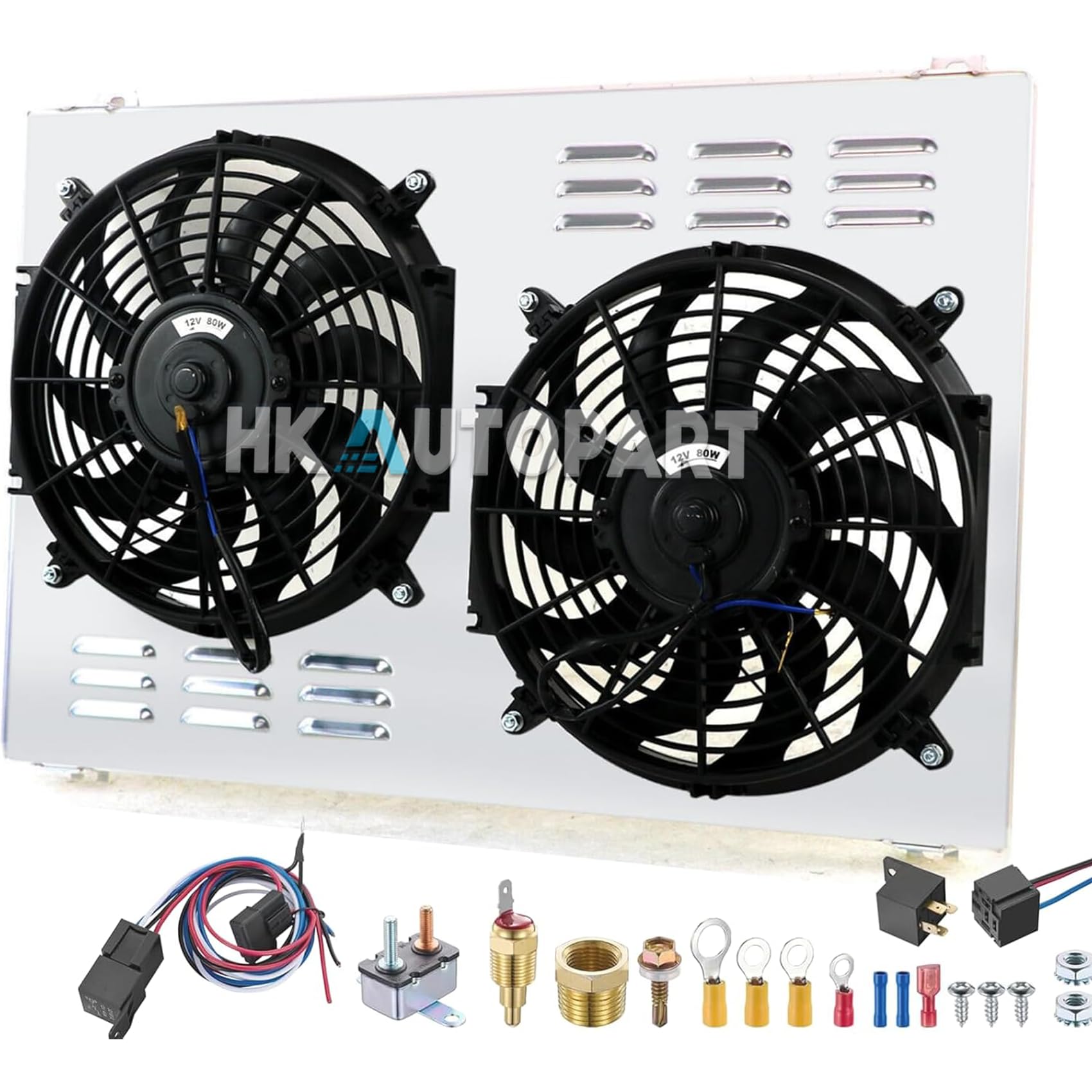 Aluminum Radiator Shroud & Cooling Fan Kit Compatible with 1967-1990 Chevy C/K Series, 1972-1980 GMC C/K Series, Buick, Cadillac, Plymouth, Pontiac - Perfect for Engine Cooling & Performance Upgrades