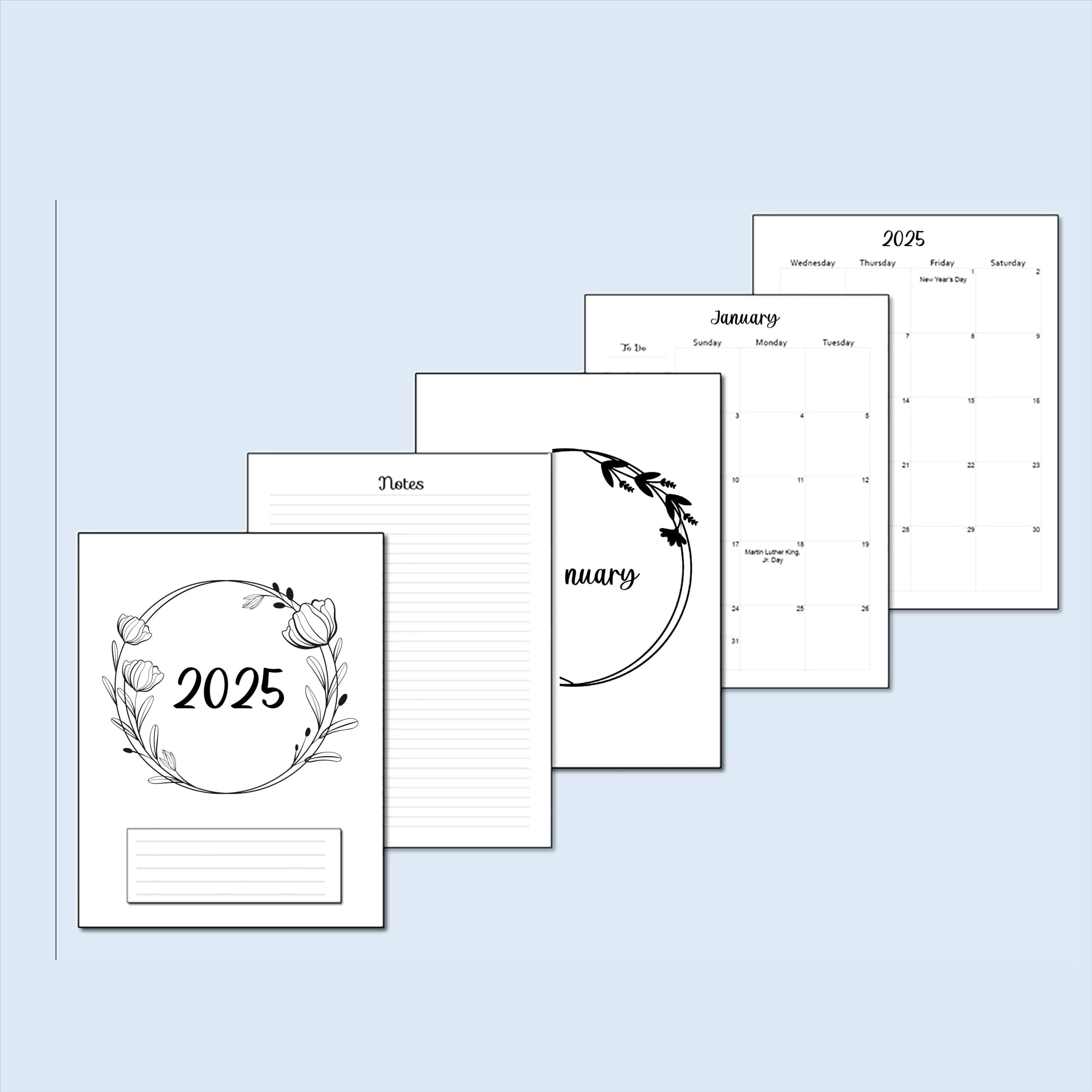 2025 Monthly Planner Calendar Refills for 9 Disc Happy Planners - 12 Month Loose-Leaf Inserts, 7x9.25