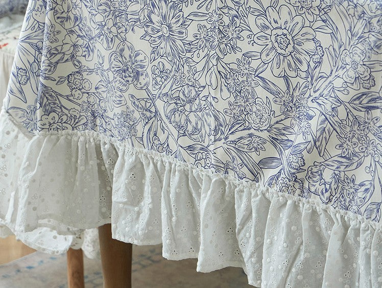 Natural Cotton Rectangle Tablecloth for Dining Room - Blue Floral Farmhouse Table Cover for Square or Round Tables | Perfect for Spring Decor, Dinner Parties & Everyday Use