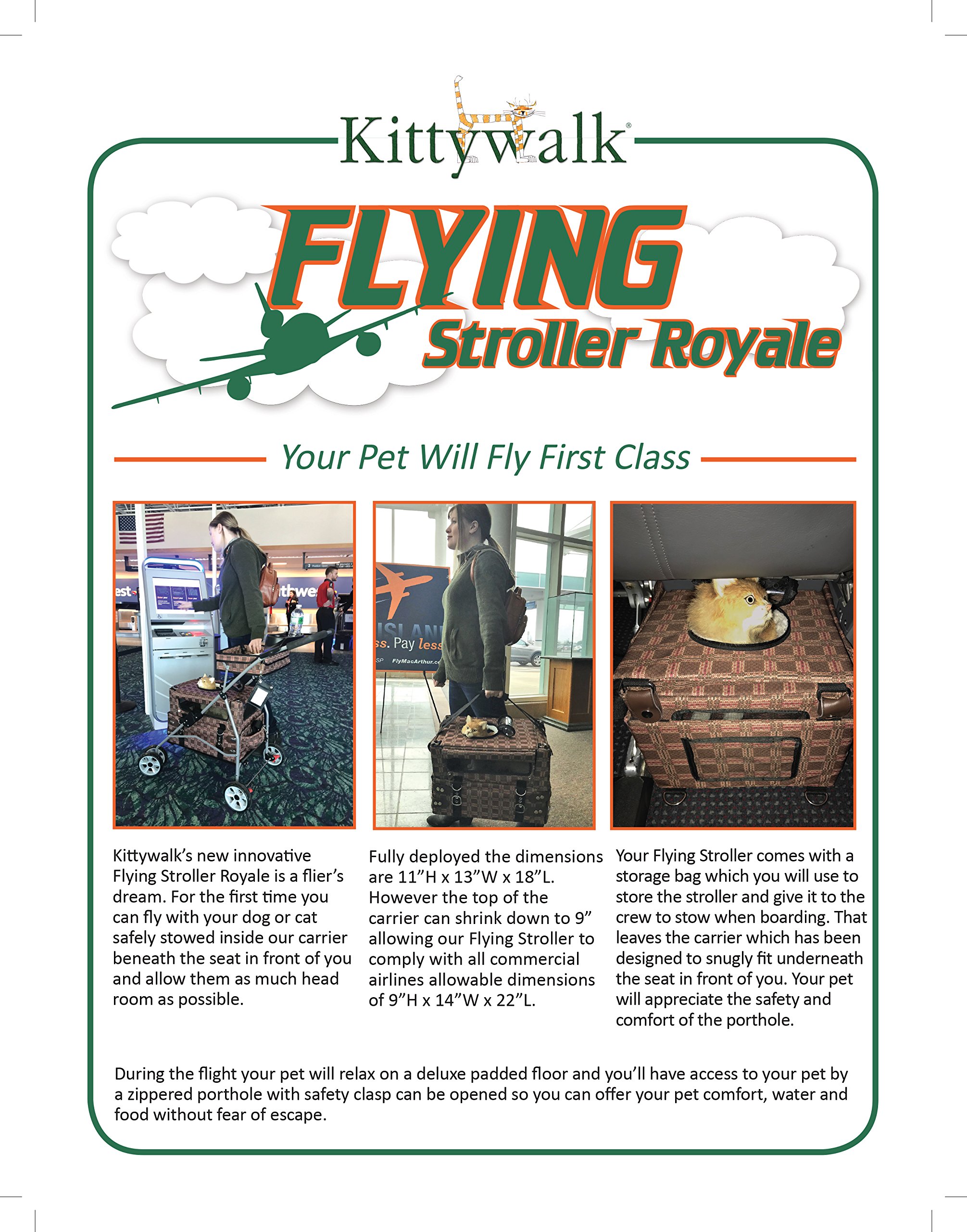 Kittywalk Flying Stroller - Royale Cat Stroller for Small Dogs & Cats | Lightweight Pet Carrier with All-Terrain Wheels | Perfect for Outdoor Walks, Vet Visits & Travel