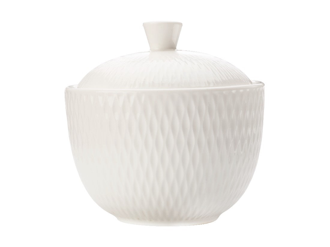 Maxwell & Williams White Basics Diamonds Sugar Bowl with Lid - Elegant Tea & Coffee Serving Dish for Home, Restaurant, and Party Use