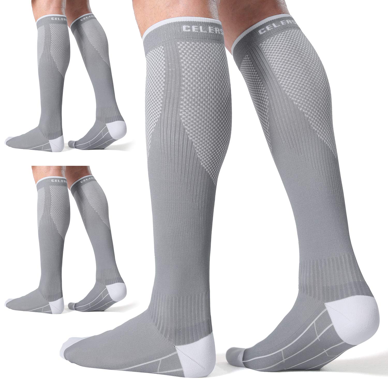 CelerSport 3 Pairs Compression Socks for Men & Women 20-30 mmHg - Running, Hiking & Travel Support Socks - Improve Circulation & Reduce Fatigue for Athletes & Nurses