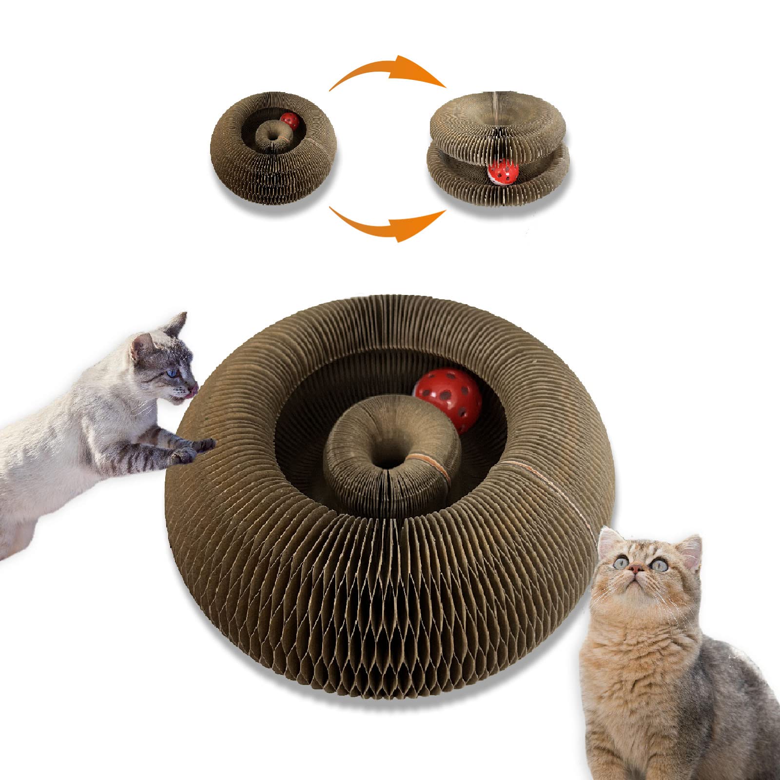 Foldable Magic Organ Cat Scratching Board with Toy Bell Ball - Interactive Scratching Pad for Kittens, Cat Claw Grinding Toy for Physical Exercise & Intelligence Training - Perfect for Indoor Play, Training, and Stress Relief