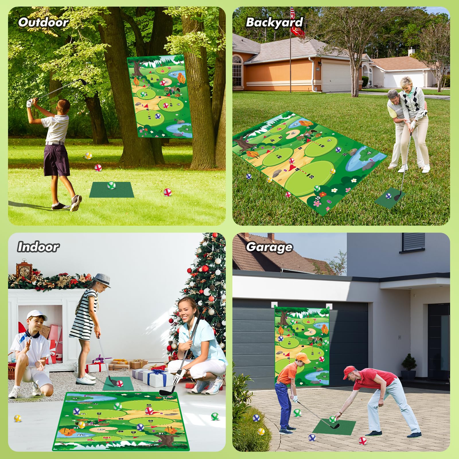 VATOS Golf Chipping Practice Mat with Club & 20 Balls - Indoor/Outdoor Golf Training Mat for Kids & Adults - Perfect for Backyard, Family Fun & Golf Skill Development