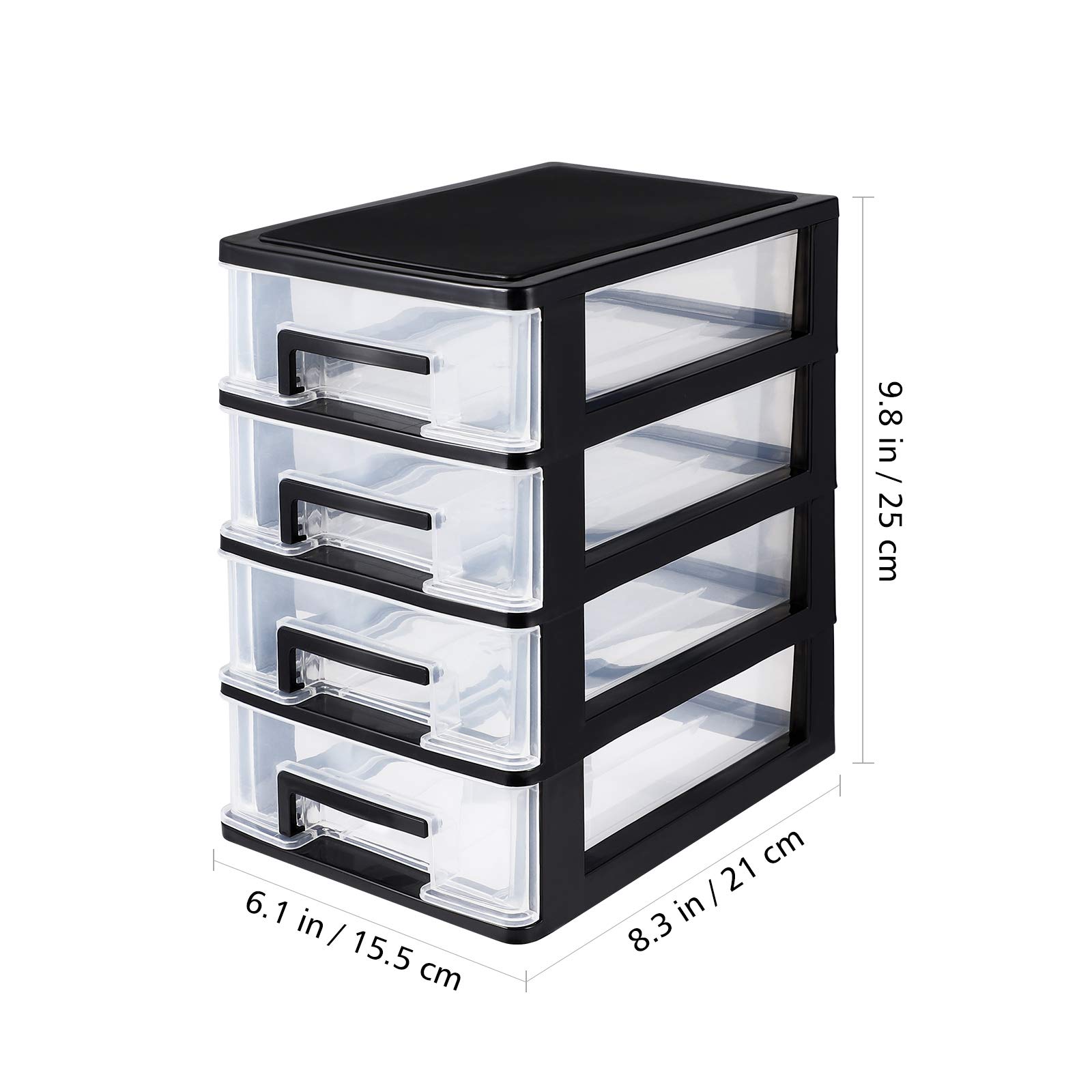 BESPORTBLE 4-Drawer Plastic Storage Organizer - Portable Multifunctional Closet & Home Storage Rack (Black/Transparent) - Perfect for Bedroom, Office, Bathroom & Kids Room Organization
