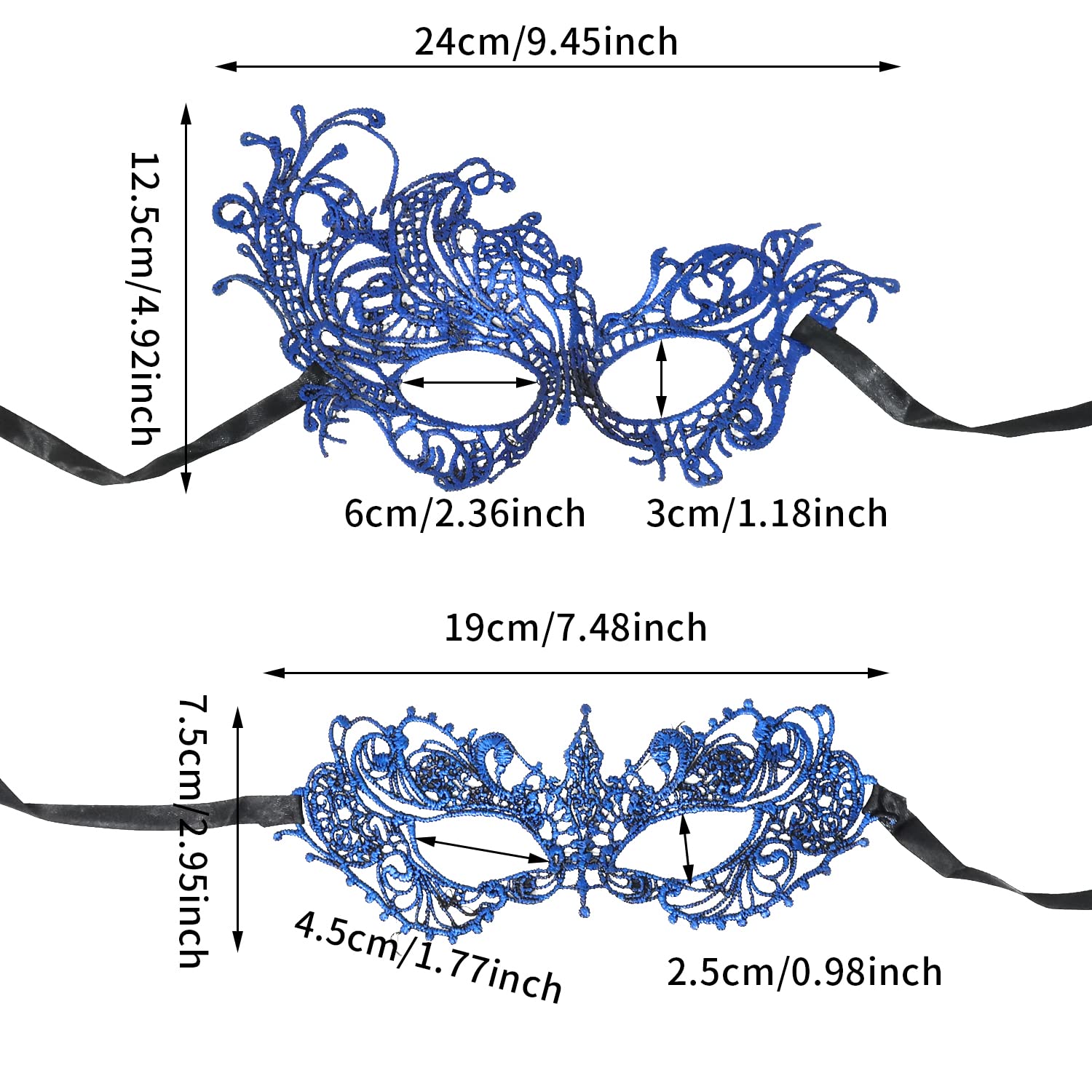 Honbay 2PCS Elegant Lace Masquerade Masks for Halloween Party, Prom Night, Costume Ball, Photo Shoot - Perfect for Mardi Gras, Cosplay and Themed Events