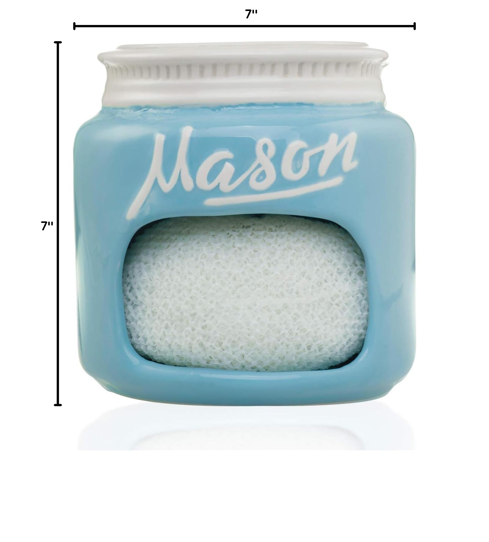 Blue Ceramic Mason Jar Sponge Holder - Farmhouse Kitchen Decor Sponge Caddy - Rustic Sink Organizer & Retro Kitchen Accessories - Perfect for Dishwashing, Bathroom Storage & Country Style Home Decor