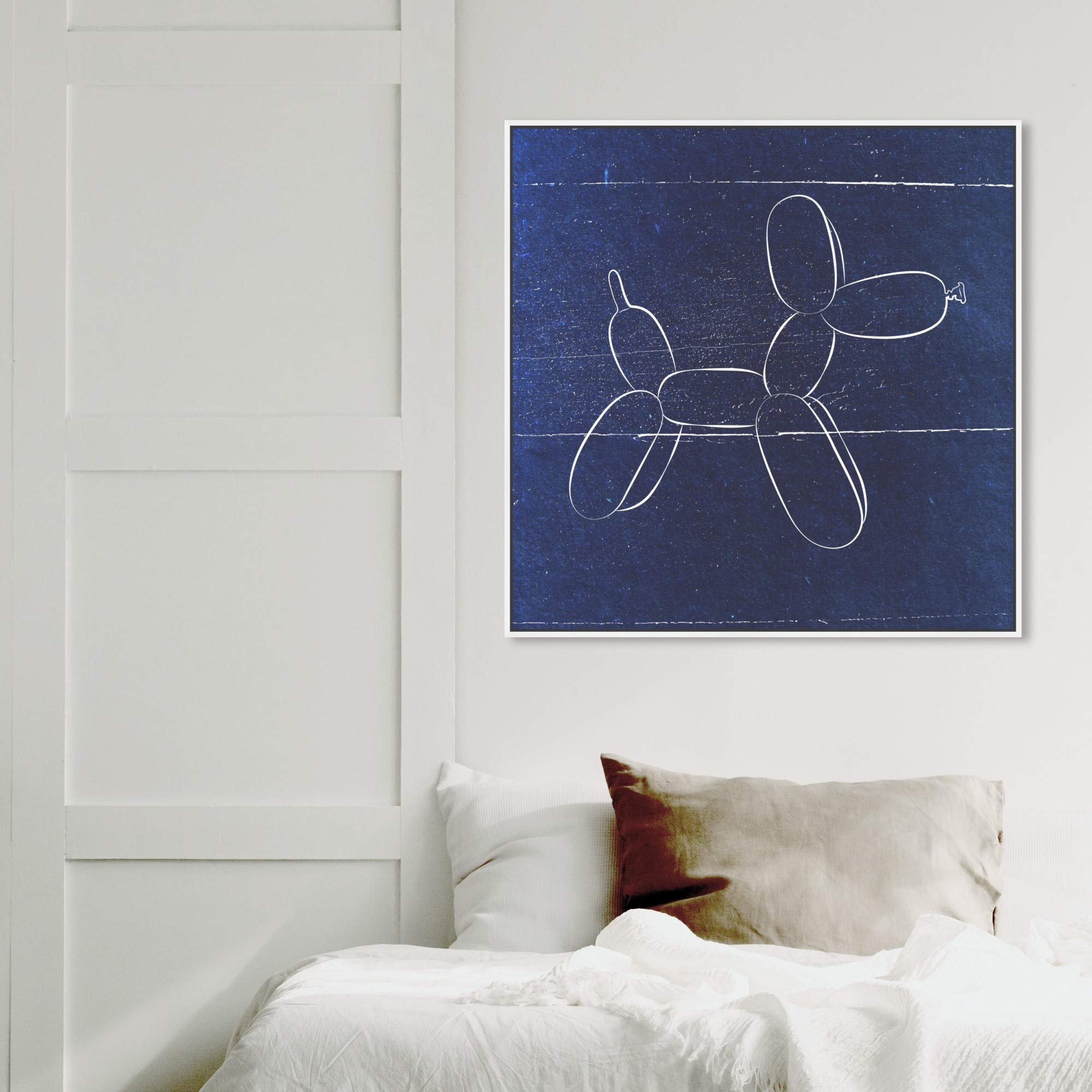 Balloon Blueprint Dogs and Puppies Framed Canvas Wall Art - 30x30 Inch Blue & White Animal Print for Home Decor | Perfect for Living Room, Bedroom, or Nursery
