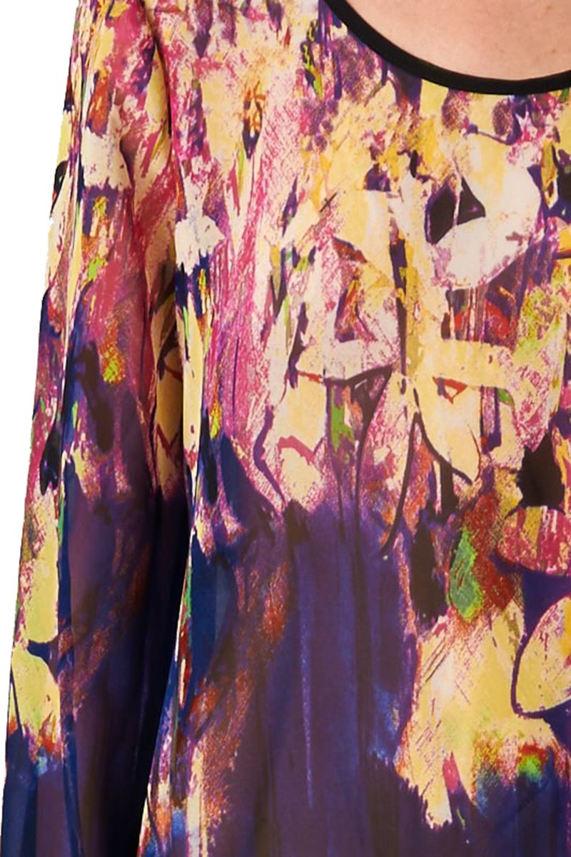 Elegant Watercolor Floral Print 3/4 Sleeve Chiffon Blouse with Hi-Low Hem - Perfect for Spring Outfits, Office Wear & Special Occasions
