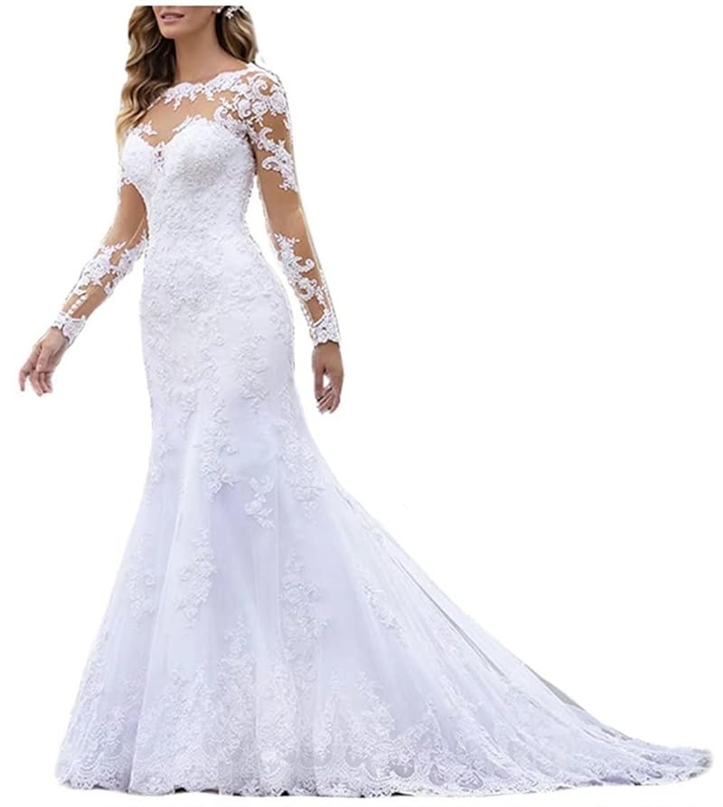 Boho Lace Chiffon Wedding Dress 2025 | Long Sleeve V-Neck Bridal Gown for Plus Size Brides | Perfect for Beach, Garden & Vintage Theme Weddings