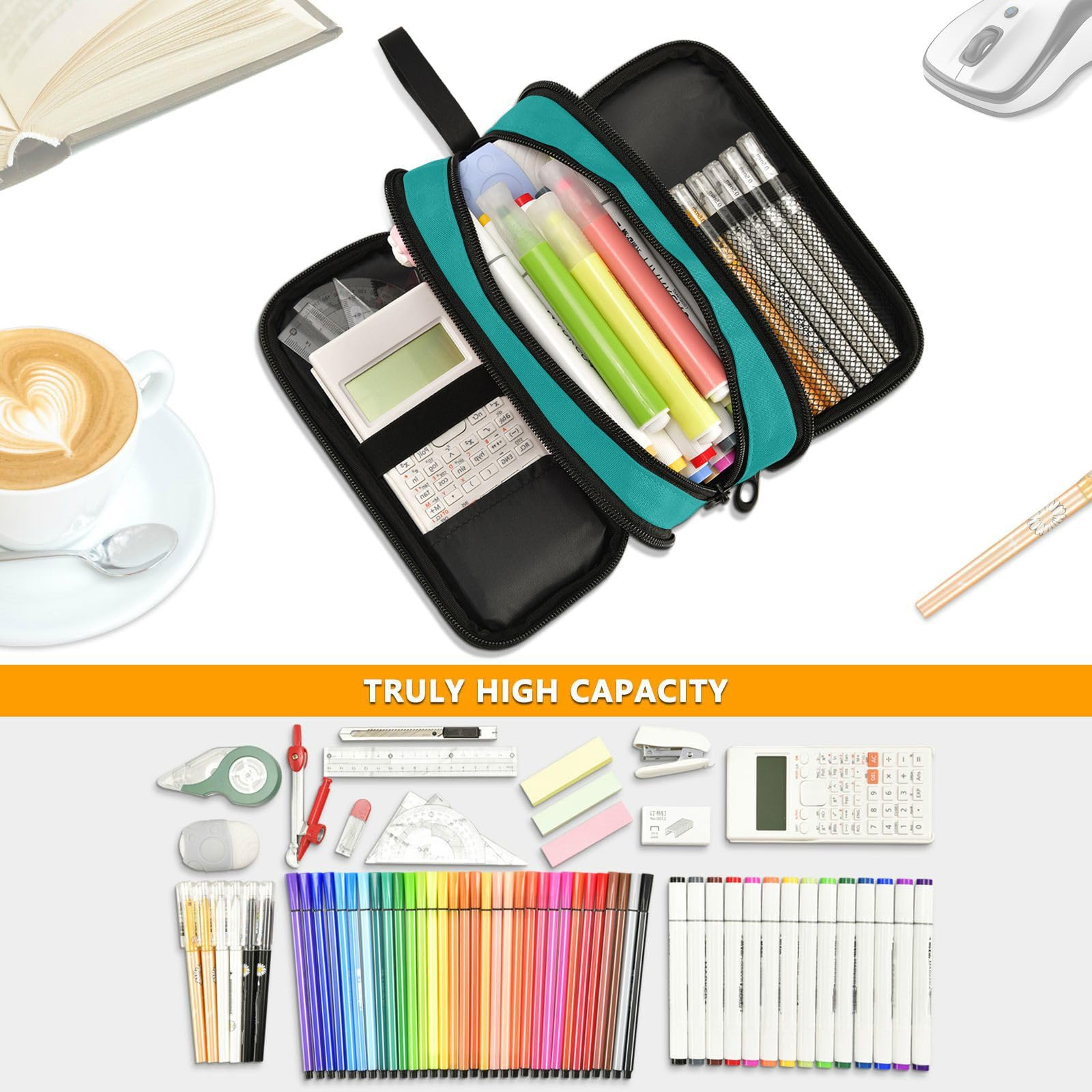 Custom Teal Pencil Case - Large Capacity Personalized Pen Pouch for School, Office & Travel | Durable Pencil Bag for Students, Girls, Boys & Adults | Perfect for Journaling, Work & Art Supplies Organization