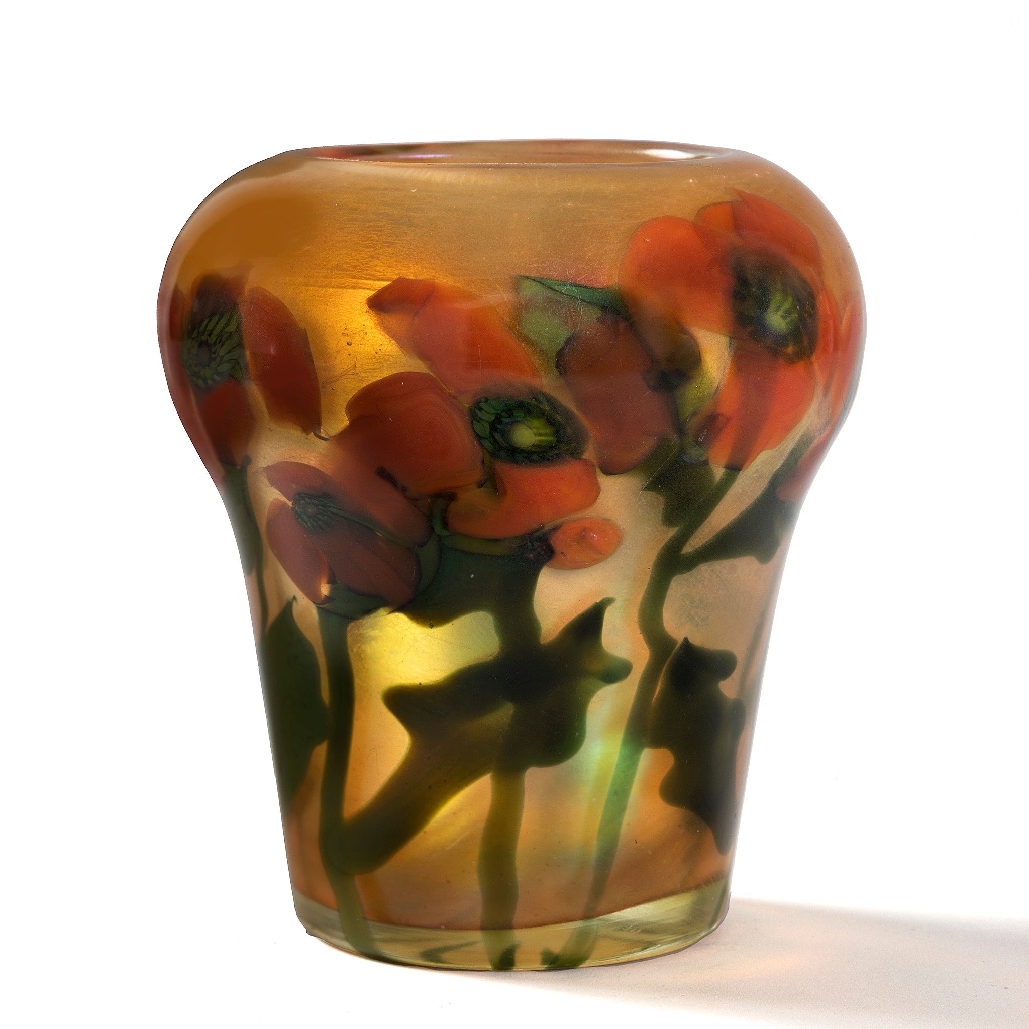 Tiffany Studios New York Poppy Paperweight Vase - Handcrafted Glass Flower Paperweight & Decorative Vase for Home Office Desk Décor, Gift for Collectors & Art Lovers