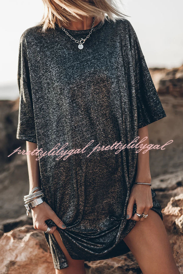 Dark Sparkly Relaxed Slit T-Shirt Mini Dress for Women | Party, Club & Night Out Outfits