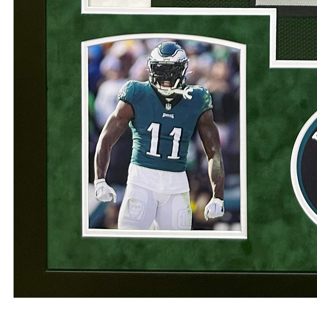 AJ Brown Autographed Philadelphia Eagles Green Custom Suede Matte Framed Football Jersey - Perfect for Eagles Fans, Sports Memorabilia Collectors, and Man Cave Decor