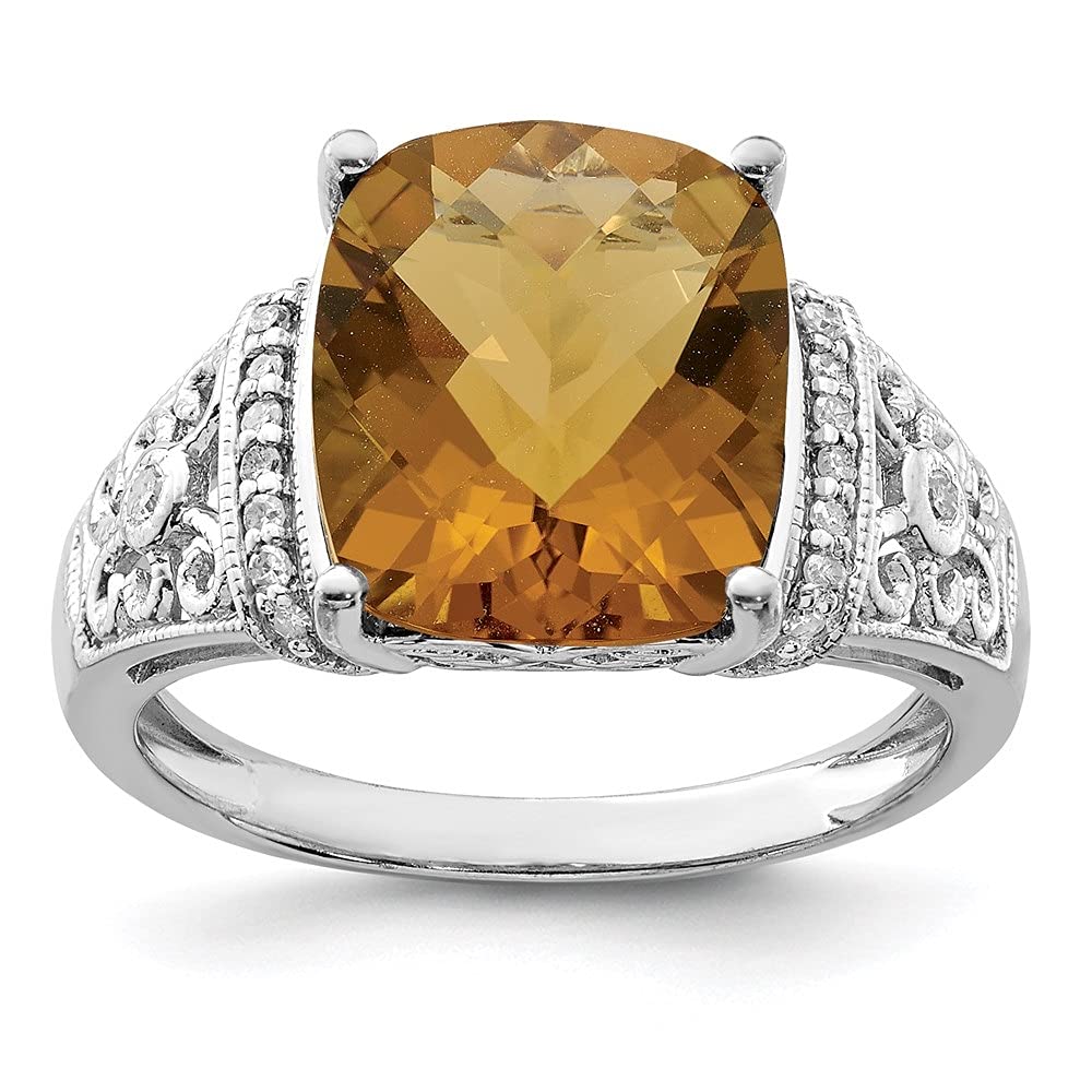 Diamond2Deal 925 Sterling Silver Whiskey Quartz & Diamond Engagement Ring – 5.556ct Gorgeous Wedding Band for Women | Perfect for Proposals, Anniversaries & Special Occasions