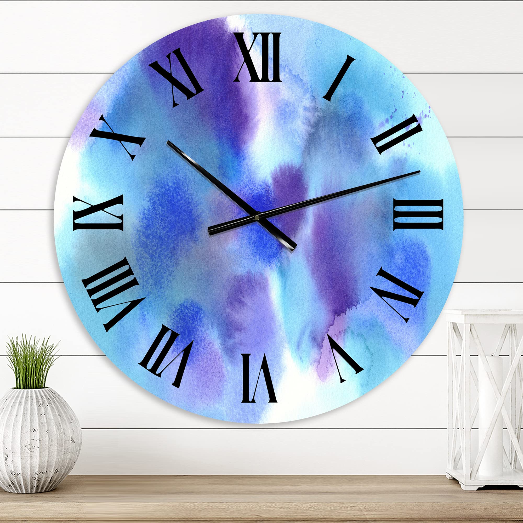 DesignQ Modern Wall Clock 'Blue and Violet Cloudscape' - 23x23 Inch Large Decorative Clock for Office, Living Room & Bedroom - Elegant Purple Home Decor (CLOCK20836)