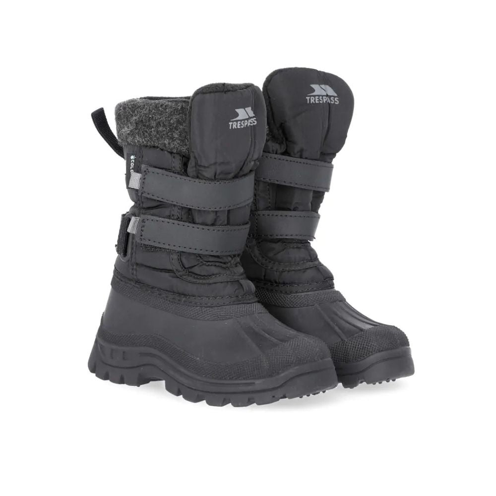 Trespass Strachan II Kids Snow Boots - Waterproof Winter Boots for Boys & Girls, Black - Perfect for Snow Play, Sledding & Cold Weather Adventures