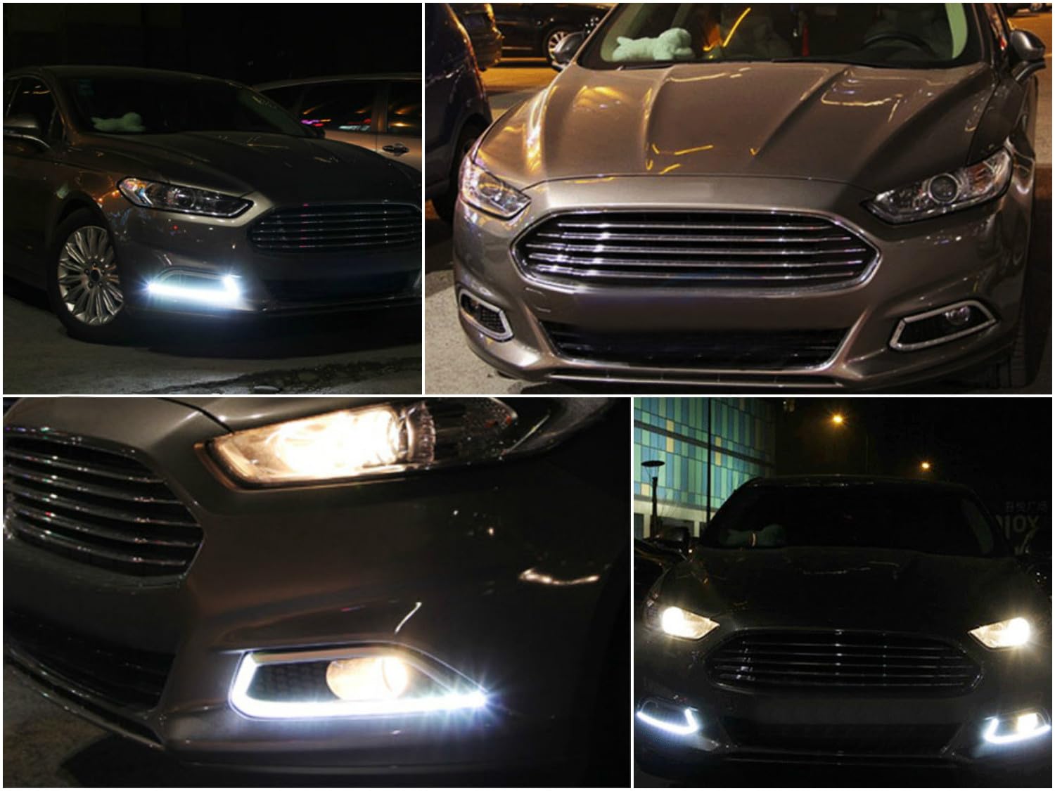 iJDMTOY LED Daytime Running Lights & Halogen Fog Lamp Kit for 2013-2016 Ford Fusion - Includes DRL Fog Bezels, Halogen Fog Lights & Wiring Harness - Perfect for Enhanced Visibility & Style on Night Driving and Bad Weather Conditions
