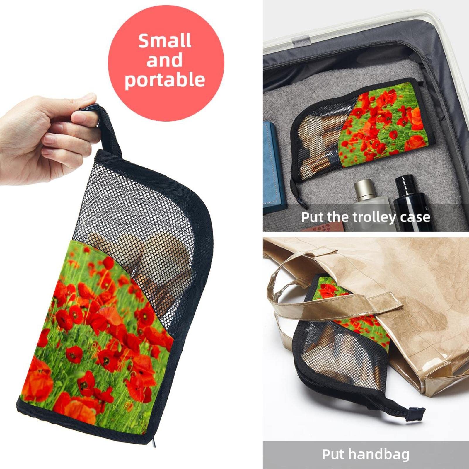12-Piece Makeup Brush Organizer Bag with Portable Holder Case - Red Poppies Field Design for Travel & Home Storage | Perfect Cosmetic Brush Set for Professional Artists & Beginners