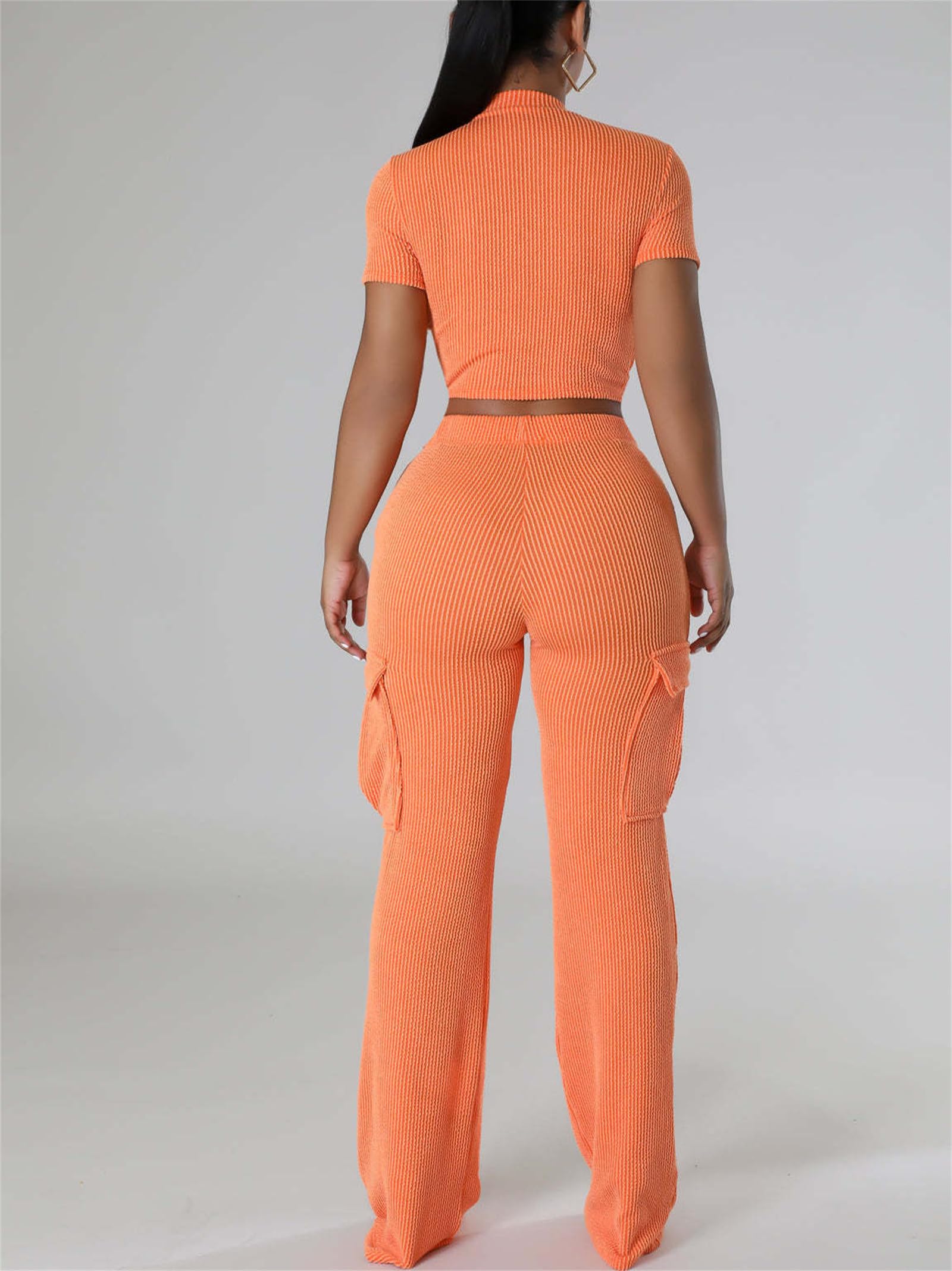CALEBGAR Women's 2-Piece Outfit - Sexy Wide Leg Cargo Pants Set with Short Sleeve Ribbed Top | Casual Streetwear, Summer Fashion, Club Wear & Date Night Outfits