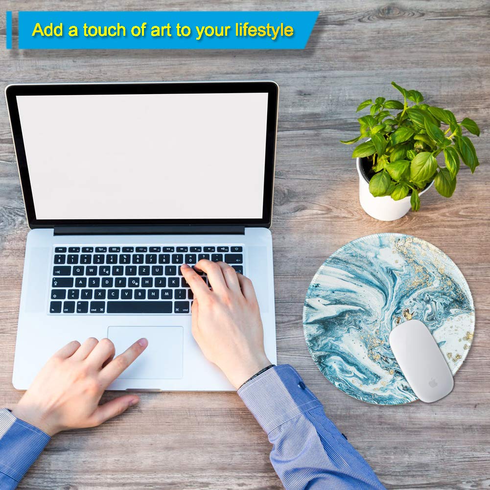 BOSOBO Blue Ocean Art Gaming Mouse Pad - Non-Slip Rubber Base, Stitched Edges, Waterproof & Extra Thick Round Mouse Mat for PC, Laptop, Computer - Perfect for Office Work, Gaming & Graphic Design