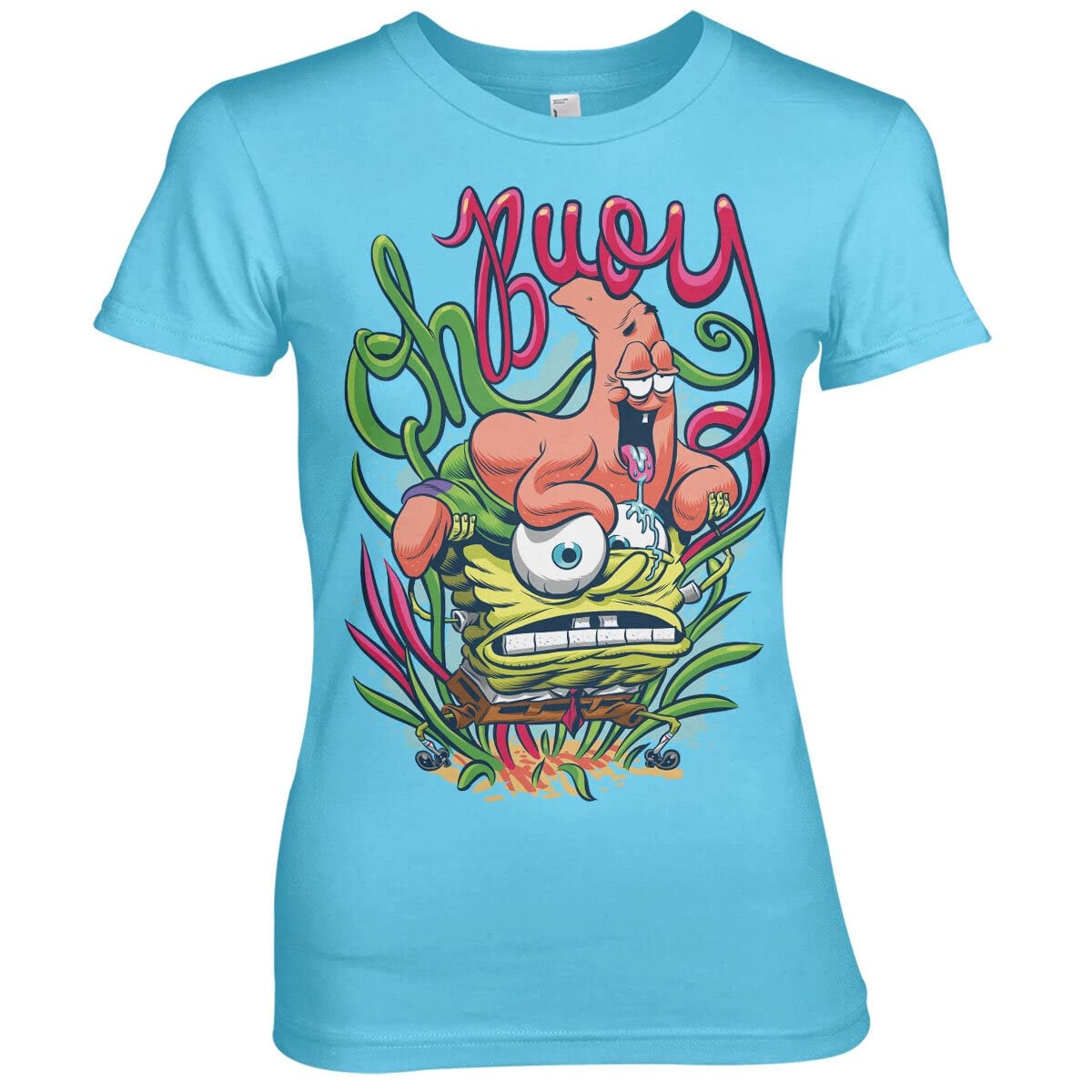Official SpongeBob SquarePants Women's T-Shirt - Sky Blue Large Size | Cartoon Character Graphic Tee for Casual Wear, Cosplay & Gifts