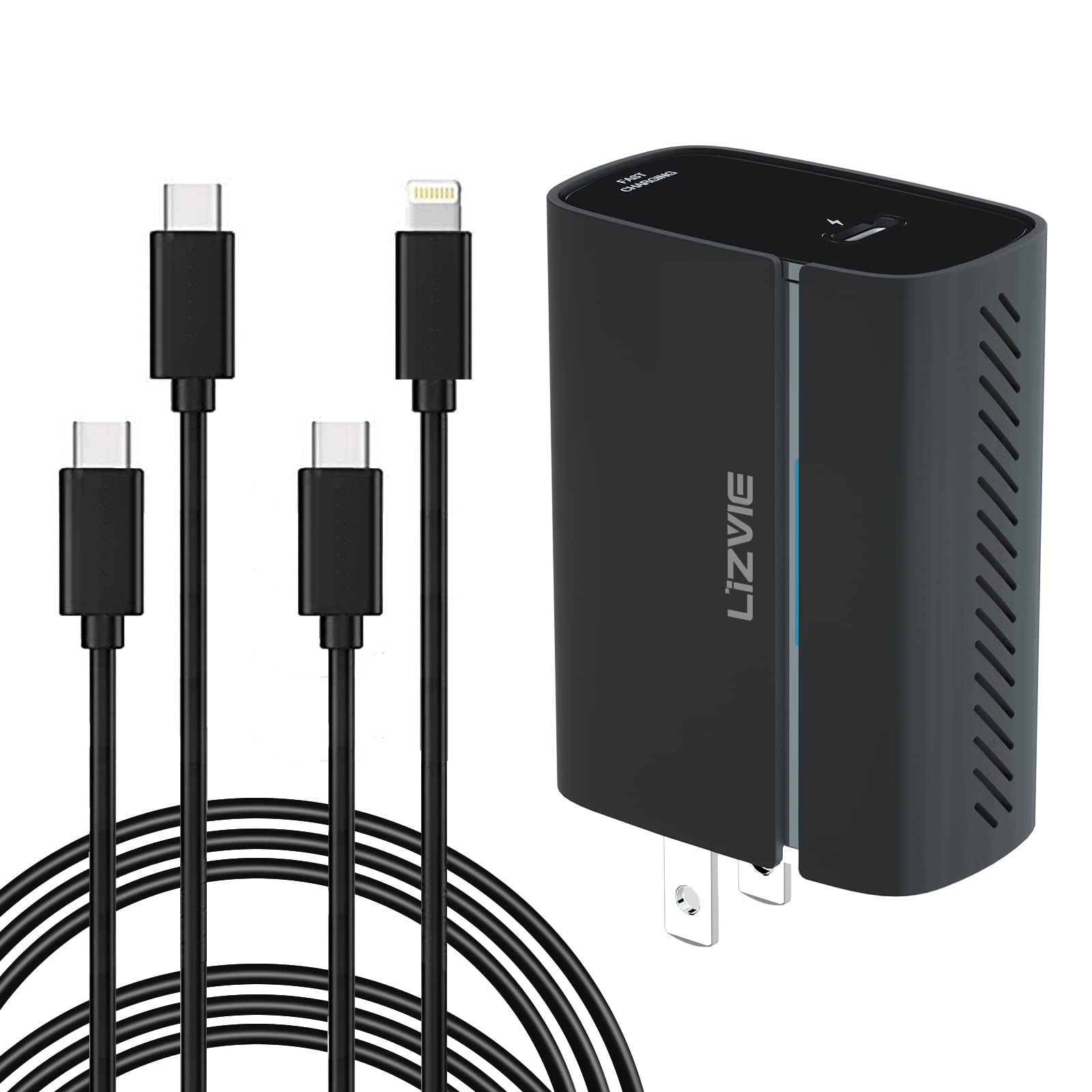 33W GaN USB-C Wall Charger with PPS Fast Charging - Super Fast Gallium Nitride Type C Charger (Includes 2 High-Speed Cables) for iPhone 15/14/13, Samsung Galaxy S23/S22, iPad Pro & More - Perfect for Travel, Home & Office Use