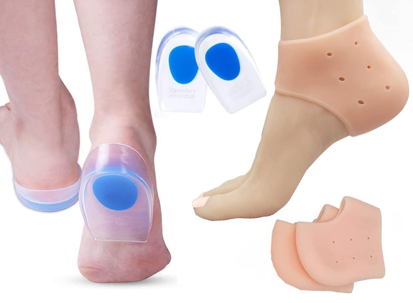 DISONE Silicone Gel Heel Cups & Pads - Plantar Fasciitis Relief, Heel Pain & Bone Spur Support for Men & Women - Moisturizing Cracked Heel Protector - Shoe Insoles for Running, Walking & Daily Comfort