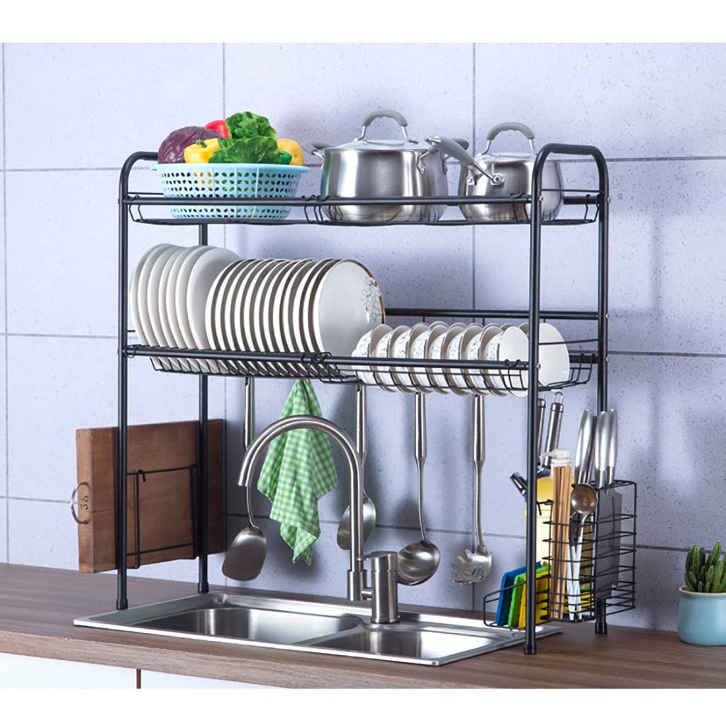 2-Tier Black 304 Stainless Steel Dish Drainer Rack - Over The Sink Kitchen Organizer with Space-Saving Design (84x28x82cm) - Perfect for Small Kitchens, Apartments & RVs