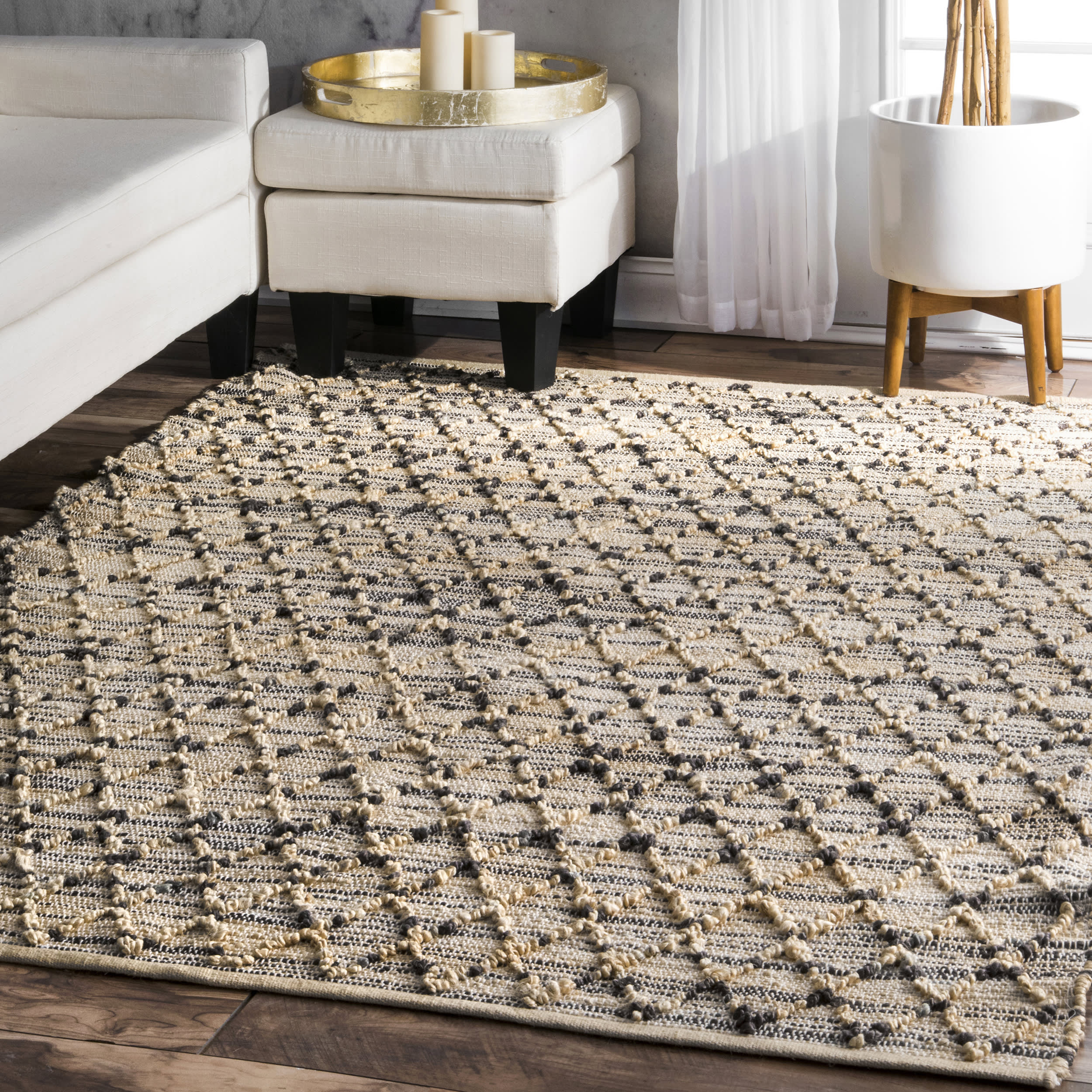 Cerna Lattice Rug - Natural Jute Woven Area Rug for Living Room, Bedroom & Home Decor | Eco-Friendly Bohemian Style Floor Mat
