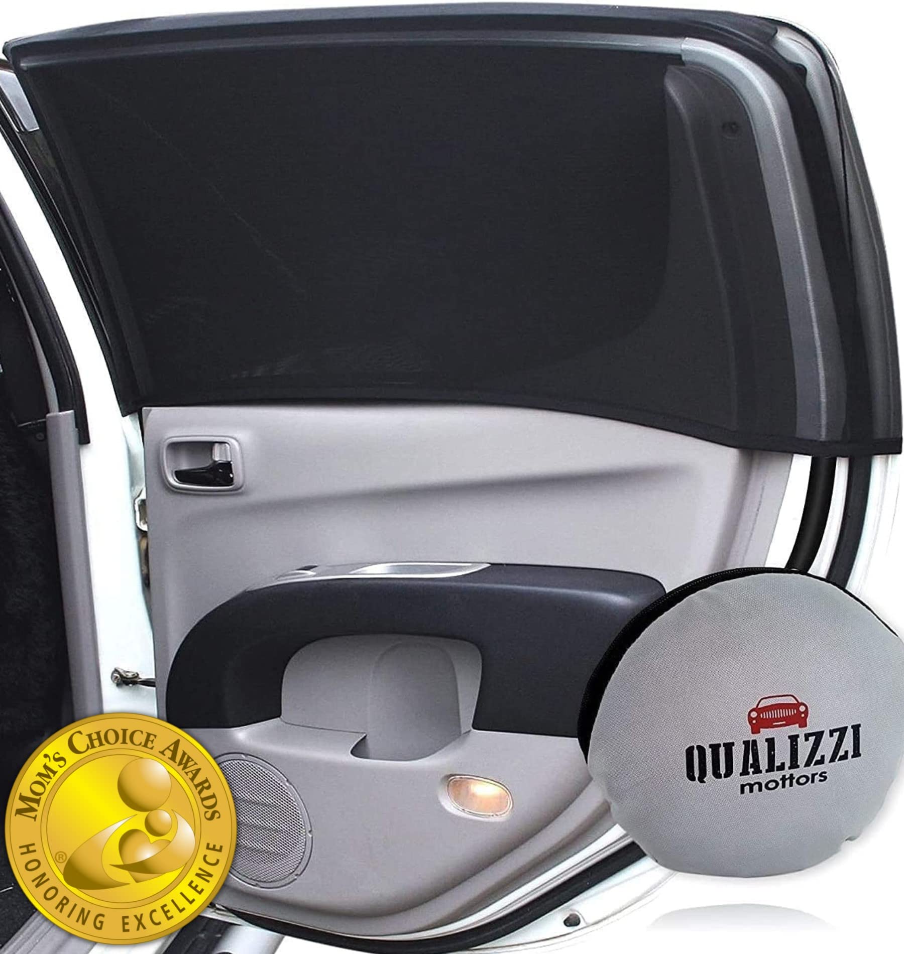 Qualizzi XXL Car Side Window Shades for SUVs (12 Sizes) - UV Protection, Heat & Bug Blocking Mesh Screens for Baby Safety & Privacy, 2-Pack Stretchable Sun Shades - Perfect for Road Trips & Summer Driving
