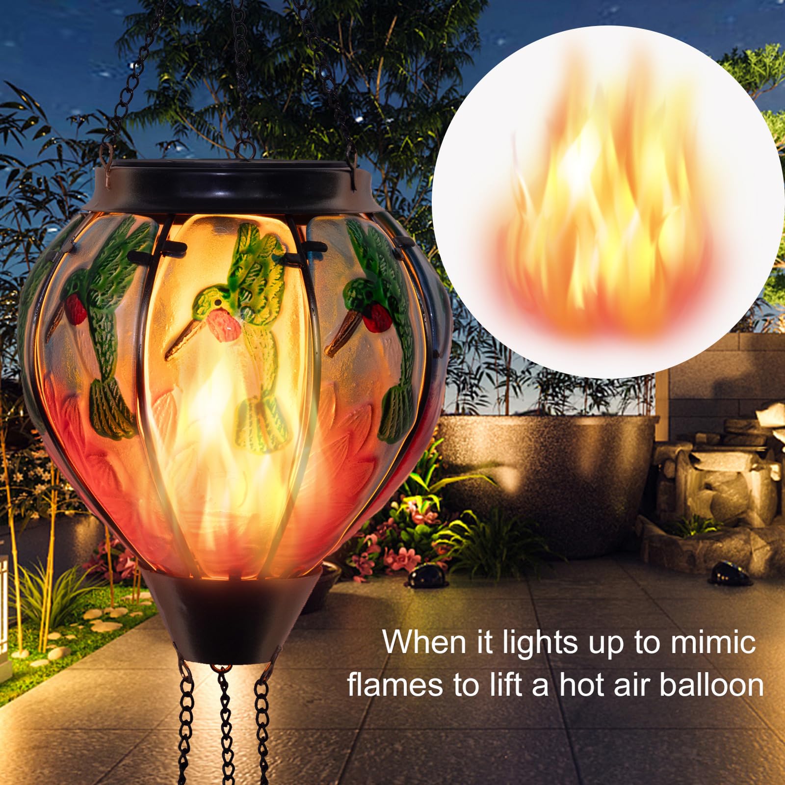 Solar-Powered Hummingbird Hanging Lantern with Flickering Flame Effect - Waterproof Outdoor Decorative Light for Garden, Yard, Patio, Pathway & Porch | Perfect for Evening Ambiance and Special Occasions
