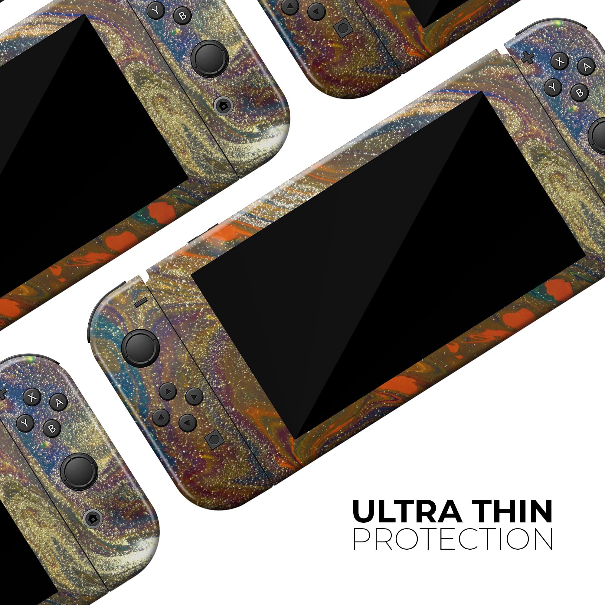 Nintendo Switch & Joy-Con Protective Vinyl Skin Decal - Scratch-Resistant Removable Cover in Colorful Gold Mixed Acrylic - Perfect for Gaming Protection & Customization