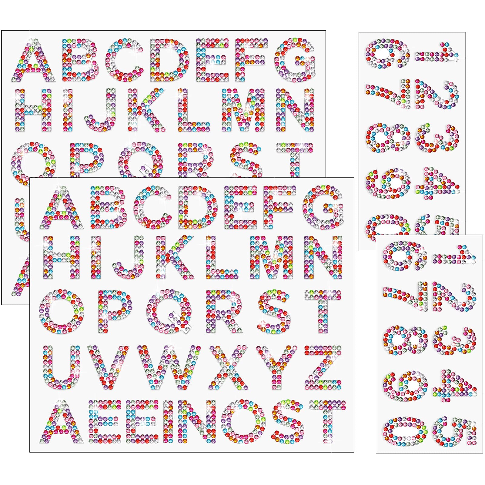 88 Pieces Rhinestone Alphabet Glitter Letter Stickers - Shiny Self-Adhesive Number & Letter Stickers for DIY Crafts, Scrapbooking, Cards, Nail Art (Rainbow Color)