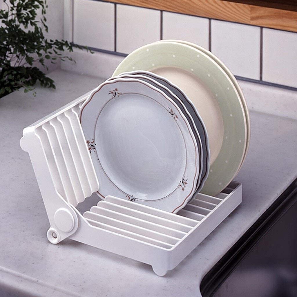 Foldable Collapsible Dish Drying Rack with Utensil Holder - Space Saving Plate Drainer for Kitchen Countertop - Perfect for Small Apartments, Camping & Dish Organization