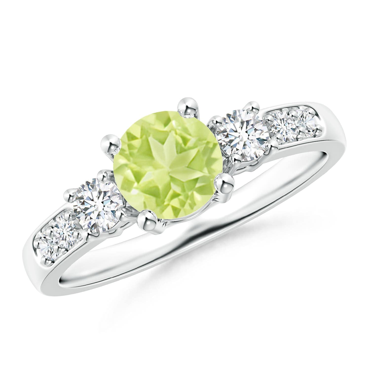 Angara Natural Peridot & Diamond 3-Stone Ring for Women | 14K Solid Gold/Platinum August Birthstone Jewelry | Perfect Gift for Birthday, Wedding, Anniversary & Engagement | Elegant Jewelry for Everyday Wear & Special Occasions
