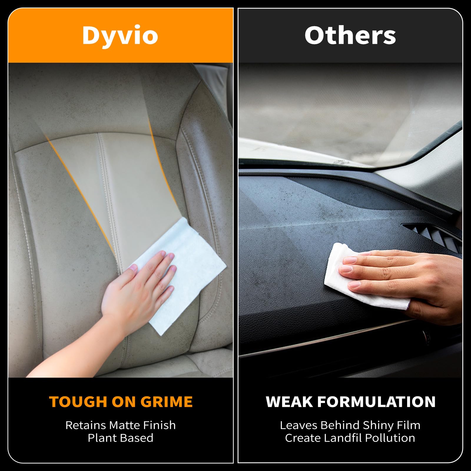 80-Count Plant-Based Auto Interior Car Cleaning Wipes | Non-Greasy Matte Finish with UV Protection | Freshen & Protect Leather, Vinyl & Dashboard | Perfect for Car Detailing, Road Trips & Daily Maintenance