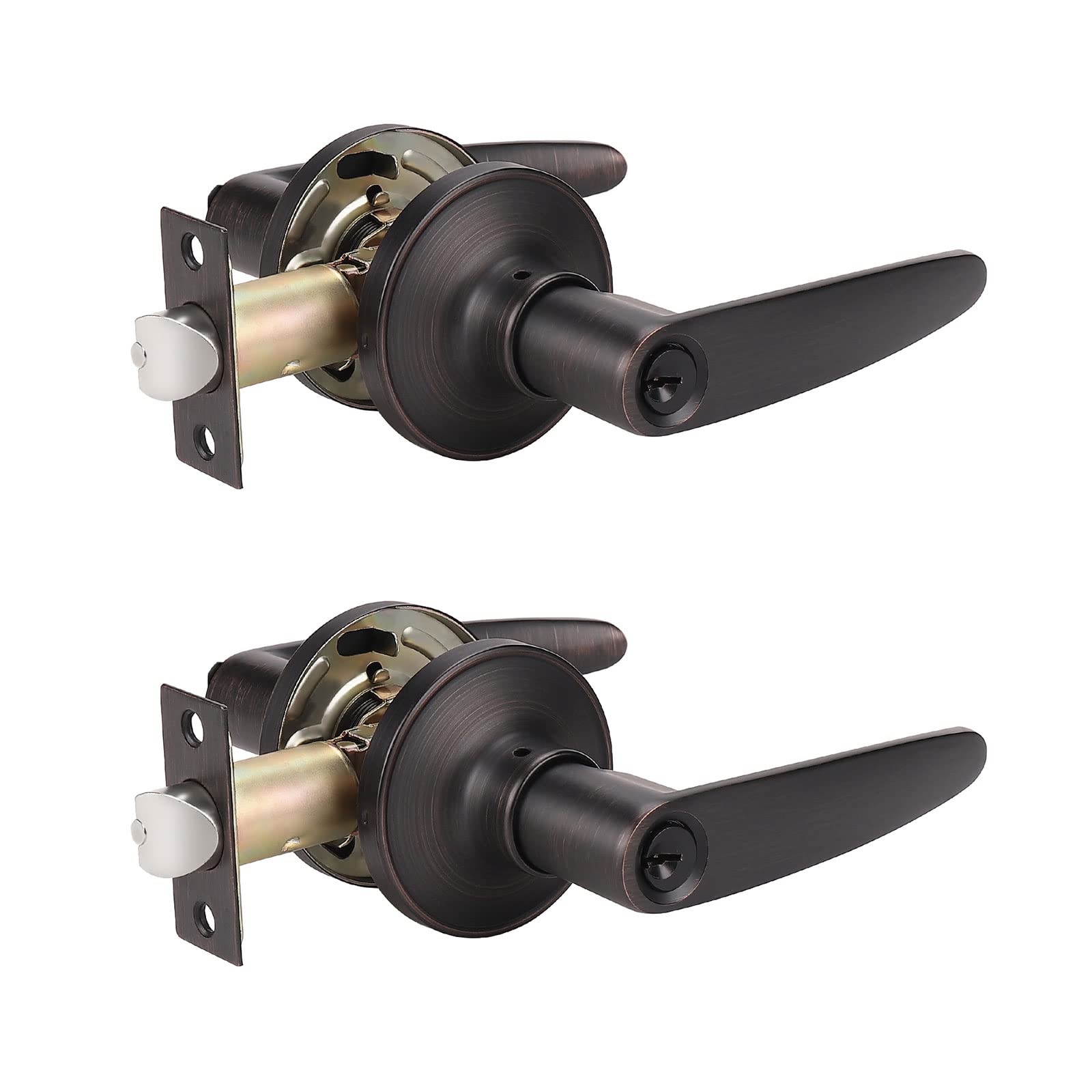 KNOBWELL 2 Pack Exterior Door Handle Set - Oil Rubbed Bronze Front Door Lever with One Keyway, Keyed Alike for Easy Entry | Perfect for Home, Office, and Commercial Entrance Doors
