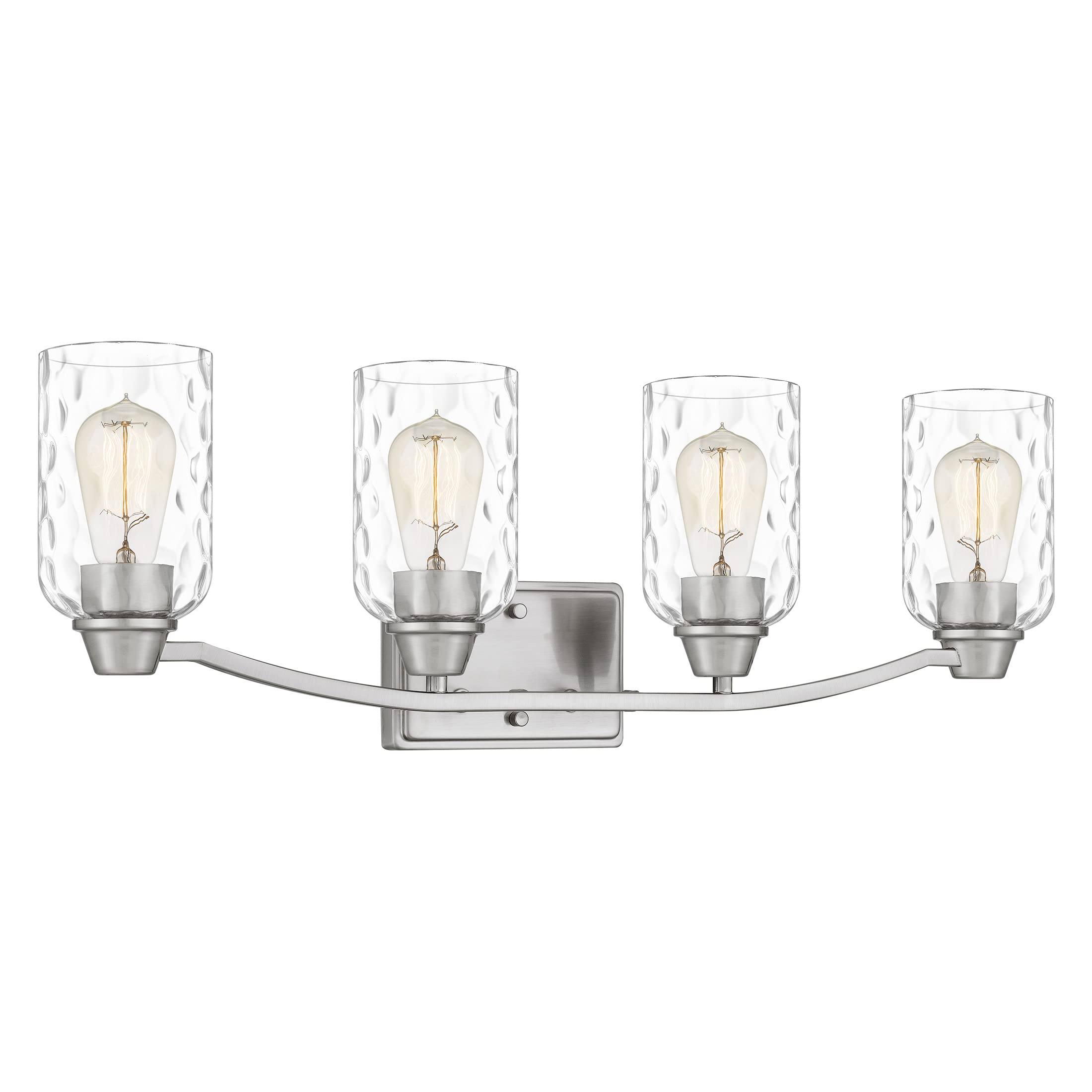 Quoizel Acacia 4-Light Brushed Nickel Bathroom Vanity Light with Dappled Clear Water Glass - Dimmable Modern Wall Fixture for Bathroom, Bedroom & Dressing Room - Durable Resin Construction Vanity Lighting Accessories