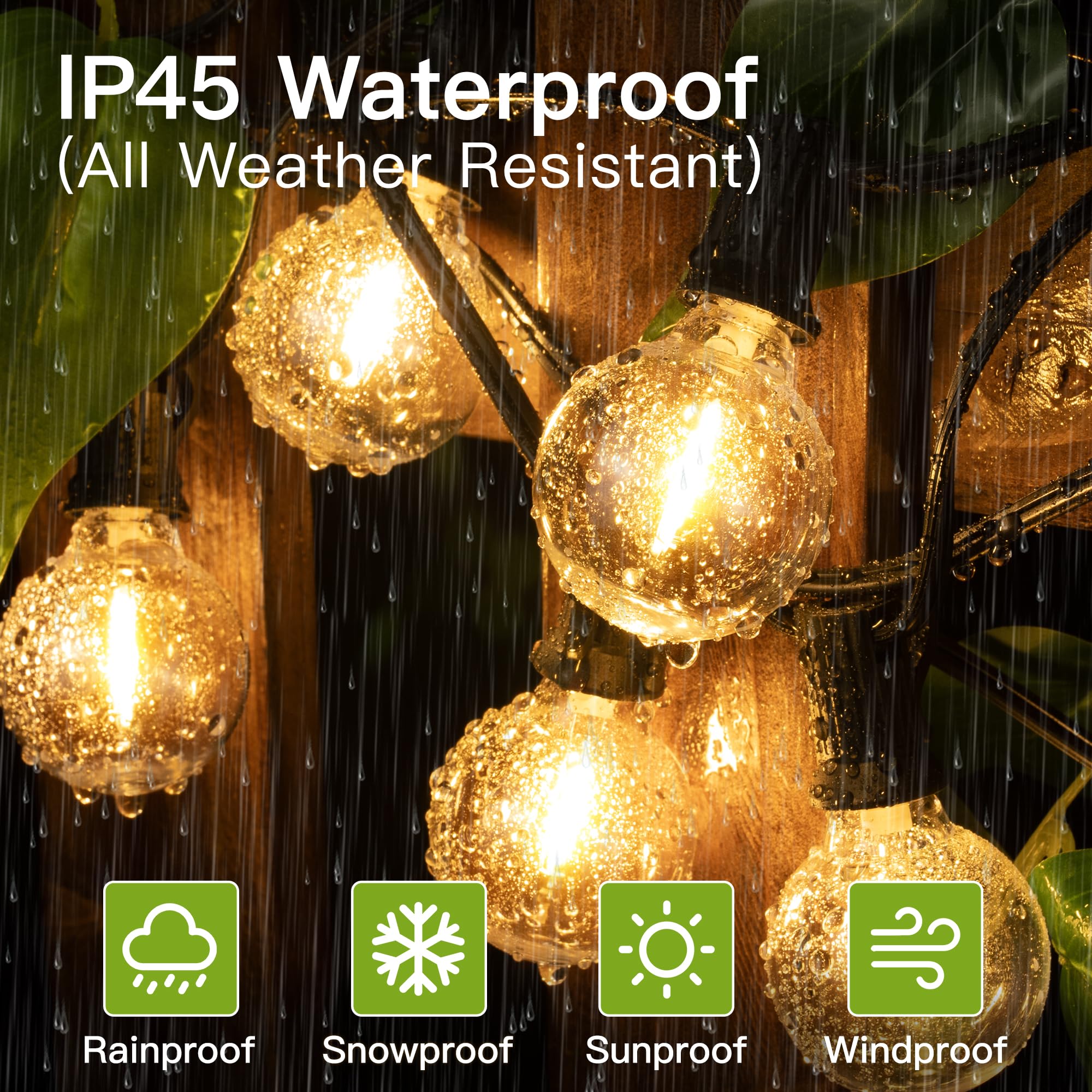 25Ft G40 String Lights - 13 Bulbs (1 Spare) Waterproof Shatterproof Connectable Outdoor Patio Lights for Backyard, Porch, Balcony, Garden, Deck - Perfect for Weddings, Parties & Holiday Decorations
