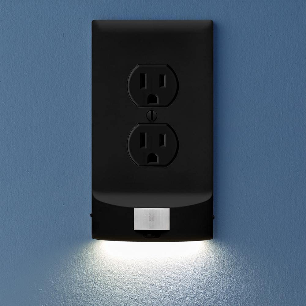 **SnapPower 5-Pack Motion Sensor LED Night Light for Duplex Outlets - Auto On/Off Wall Plate with Bright/Dim/Off Modes - Black - Perfect for Hallways, Bedrooms & Bathrooms**