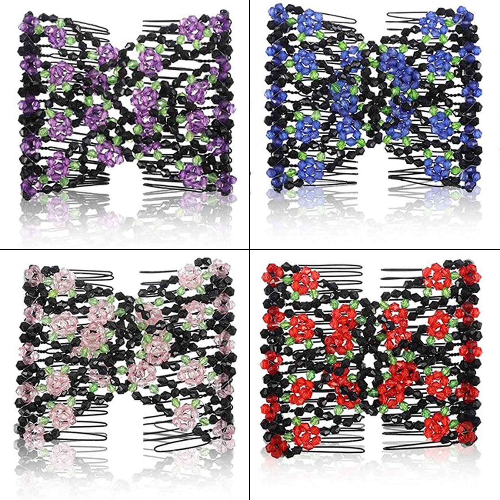 Elegant Crystal Hair Comb Clips Set - 5pcs Beaded Hair Slides & Elastic Combs for Women & Girls | DIY Styling Accessories for Weddings, Parties & Everyday Wear