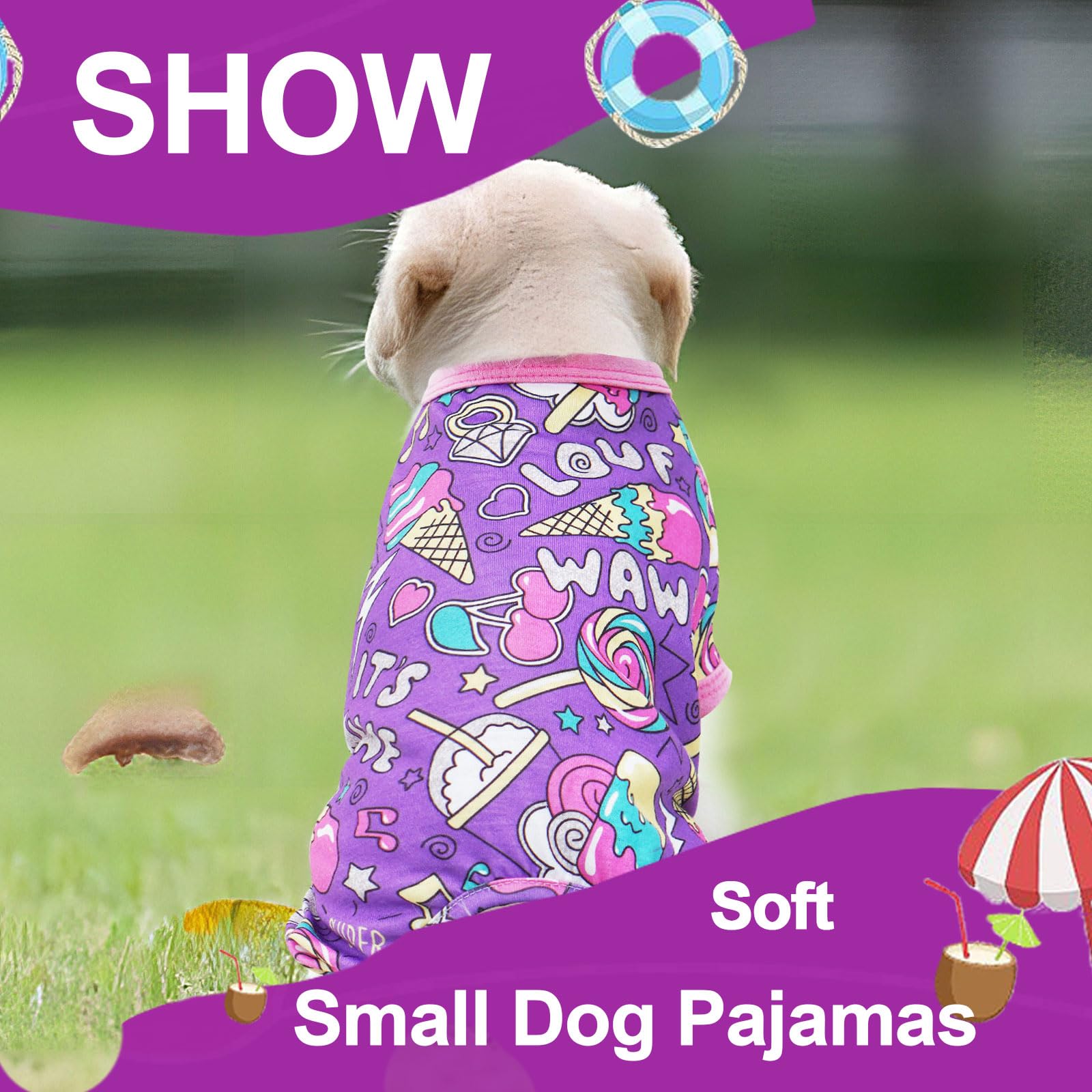 Cute Summer Dog Pajamas for Small & Medium Dogs - Soft Stretchy Puppy PJs Outfit for Boys & Girls (X-Small) | Comfortable Pet Jammies for Cats & Dogs - Perfect for Indoor Lounging & Bedtime