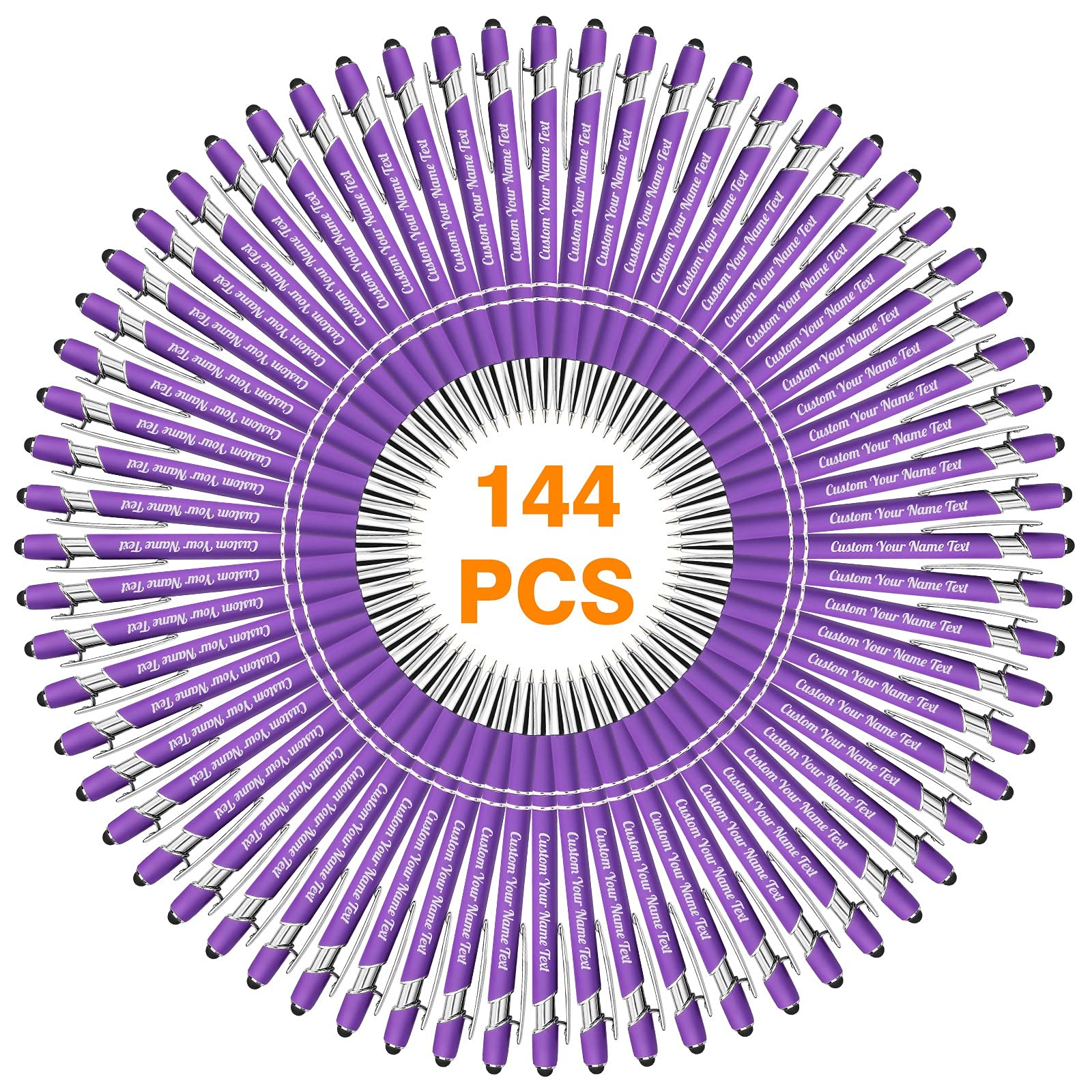144PCS Personalized Ballpoint Pens Bulk with Free Name Engraving - Custom Logo, Text & Stylus - Ideal for Business Promotions, Graduation Gifts, Wedding Favors, Birthday & Christmas Presents - Black Ink - Perfect for Corporate Events, School Supplies & Special Occasions