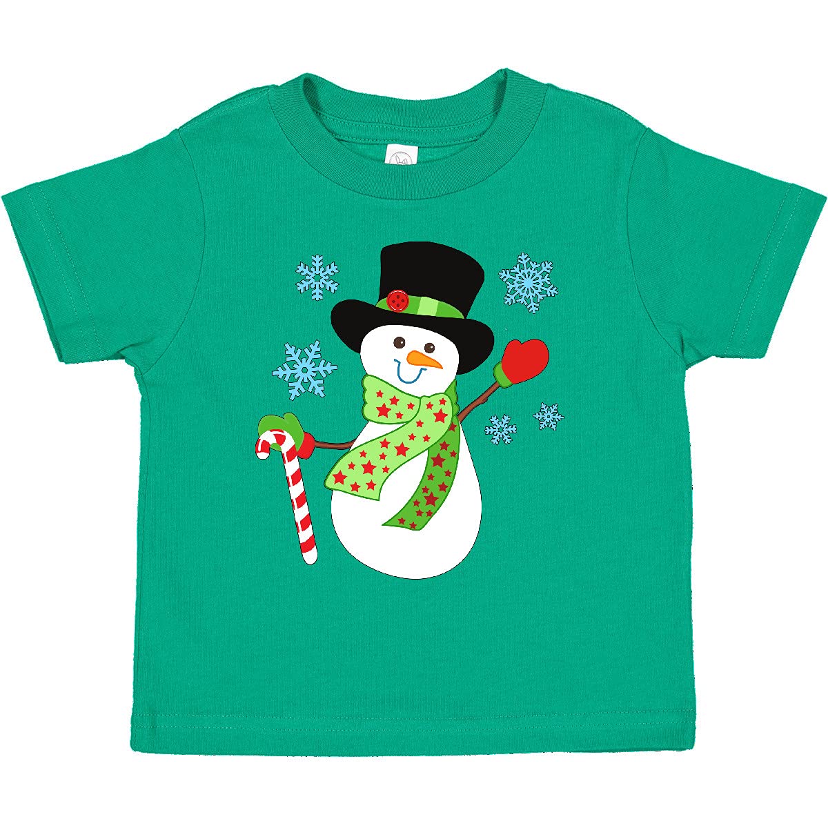Festive Christmas Snowman in Top Hat with Candy Cane Toddler T-Shirt - Cute Holiday Outfit for Kids & Toddlers - Perfect for Family Photos, Christmas Parties & Winter Celebrations