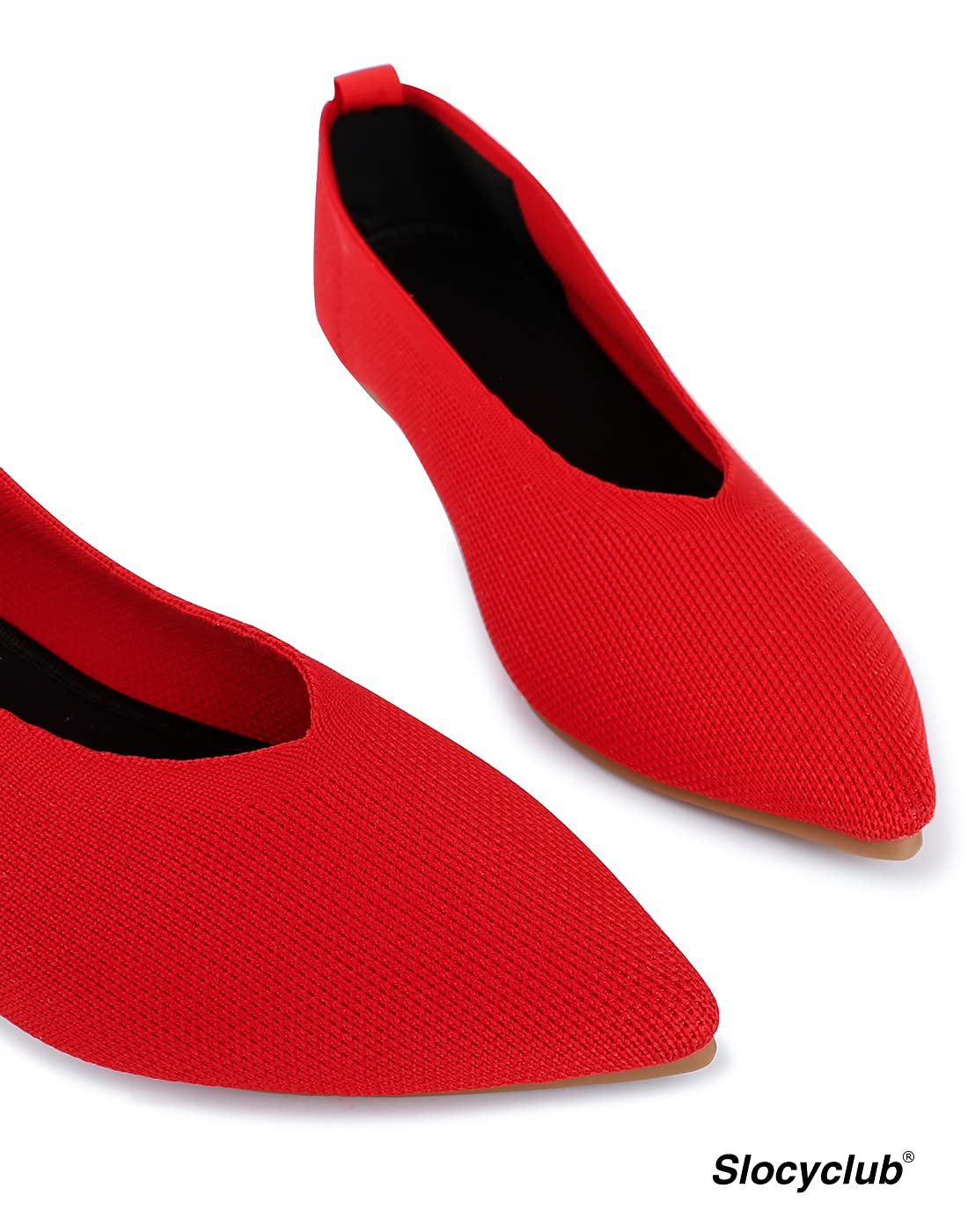Slocyclub Women's Knit Ballet Flats - Pointed Toe Slip On Dress Shoes for Women | Comfortable & Stylish Black Flat Shoes for Work, Office & Casual Wear