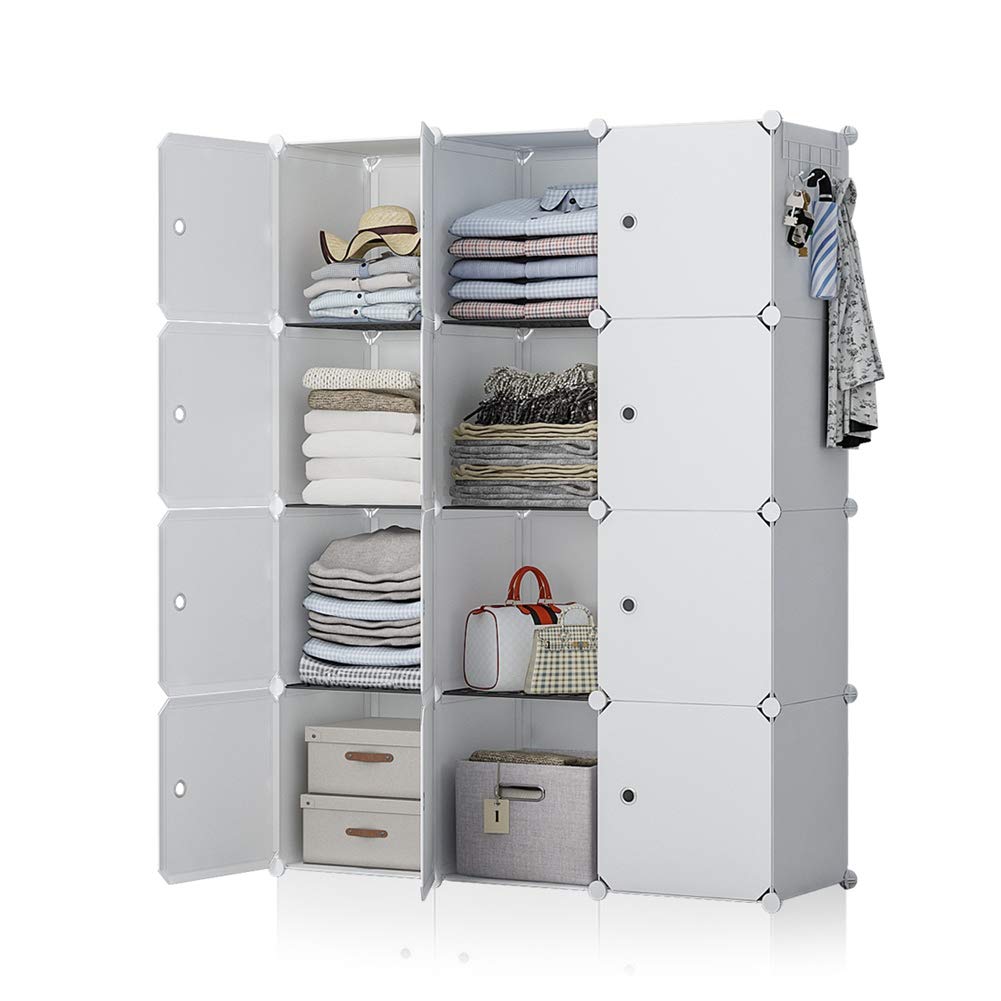 YOZO 12-Cube Storage Organizer - Portable Closet Wardrobe, Bedroom Dresser (42x14x56 Inches) - White Cube Shelf Armoire for Clothes, Toys & Pantry Organization - Perfect for Small Spaces, Dorm Rooms & Home Storage
