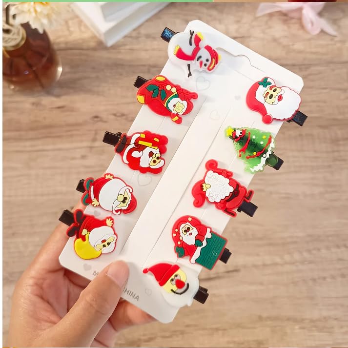 10-Piece Christmas Hair Clips Set - Cute Holiday Hair Barrettes for Girls | Best Christmas Gift for Kids | Party Hair Accessories for Xmas & Winter Celebrations